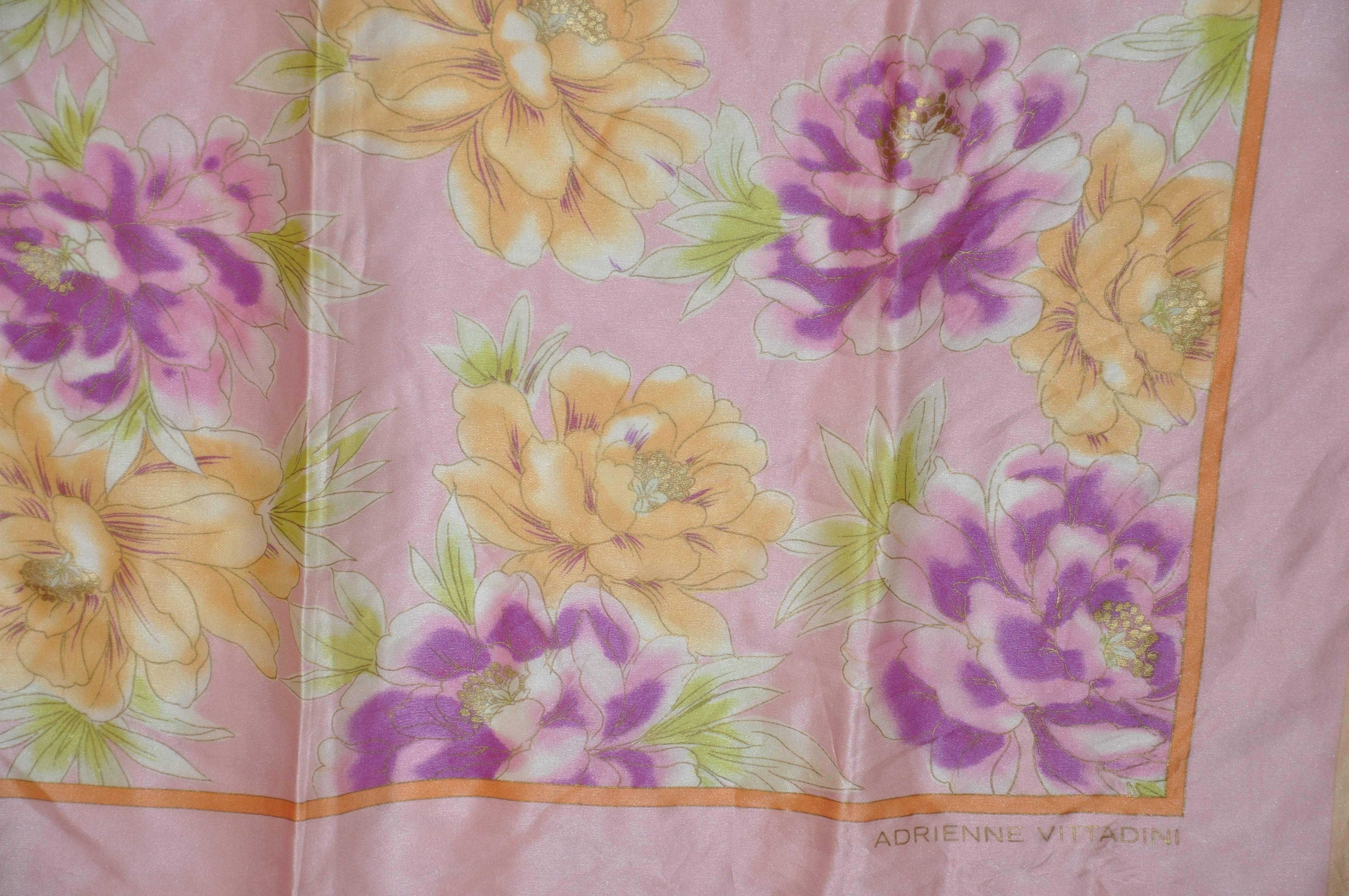         Adrienne Vittadini wonderfully elegant multi-color floral silk scarf measures 34