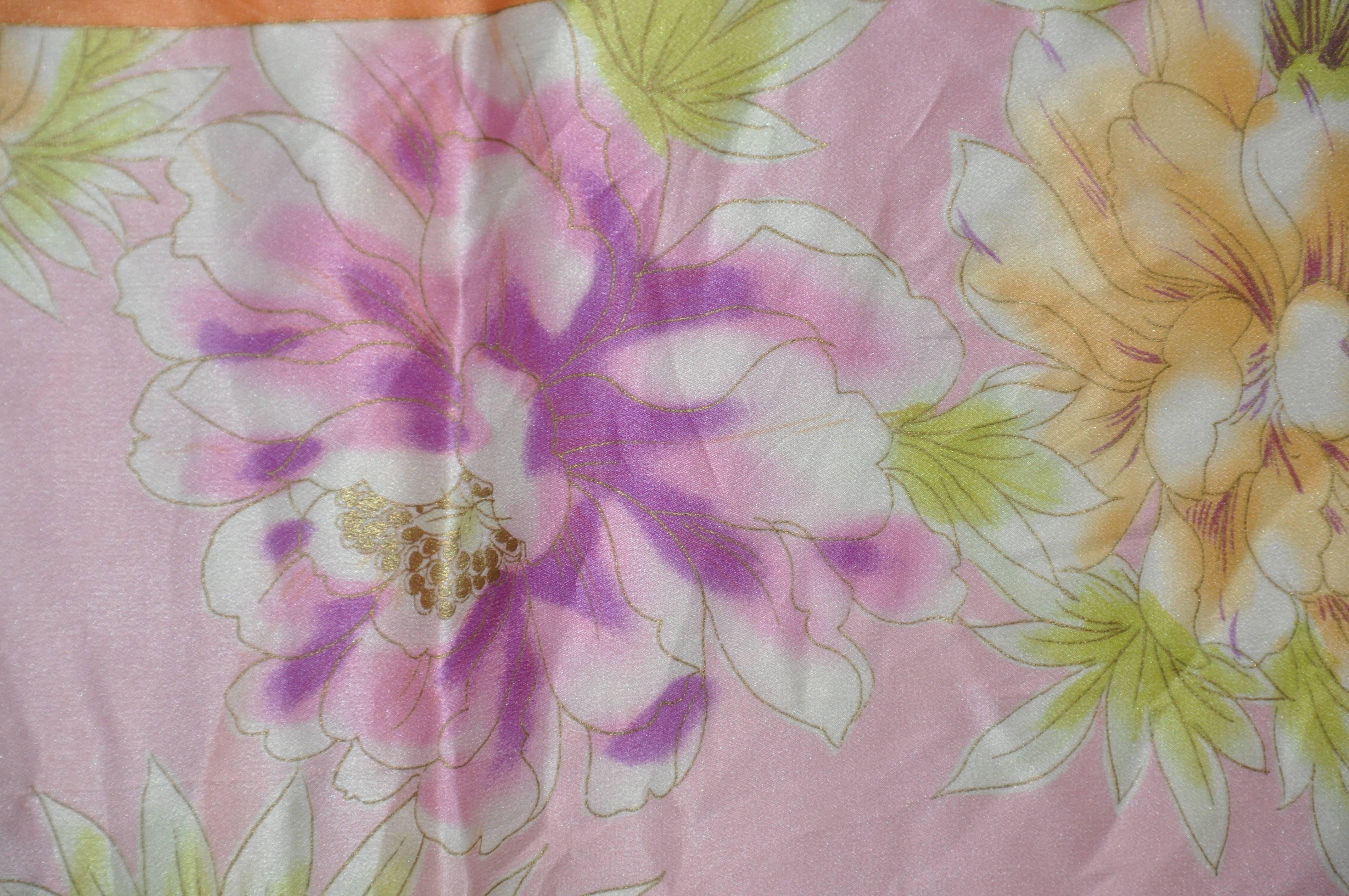 Beige Adrienne Vittadini Multi Color Floral Silk Scarf For Sale