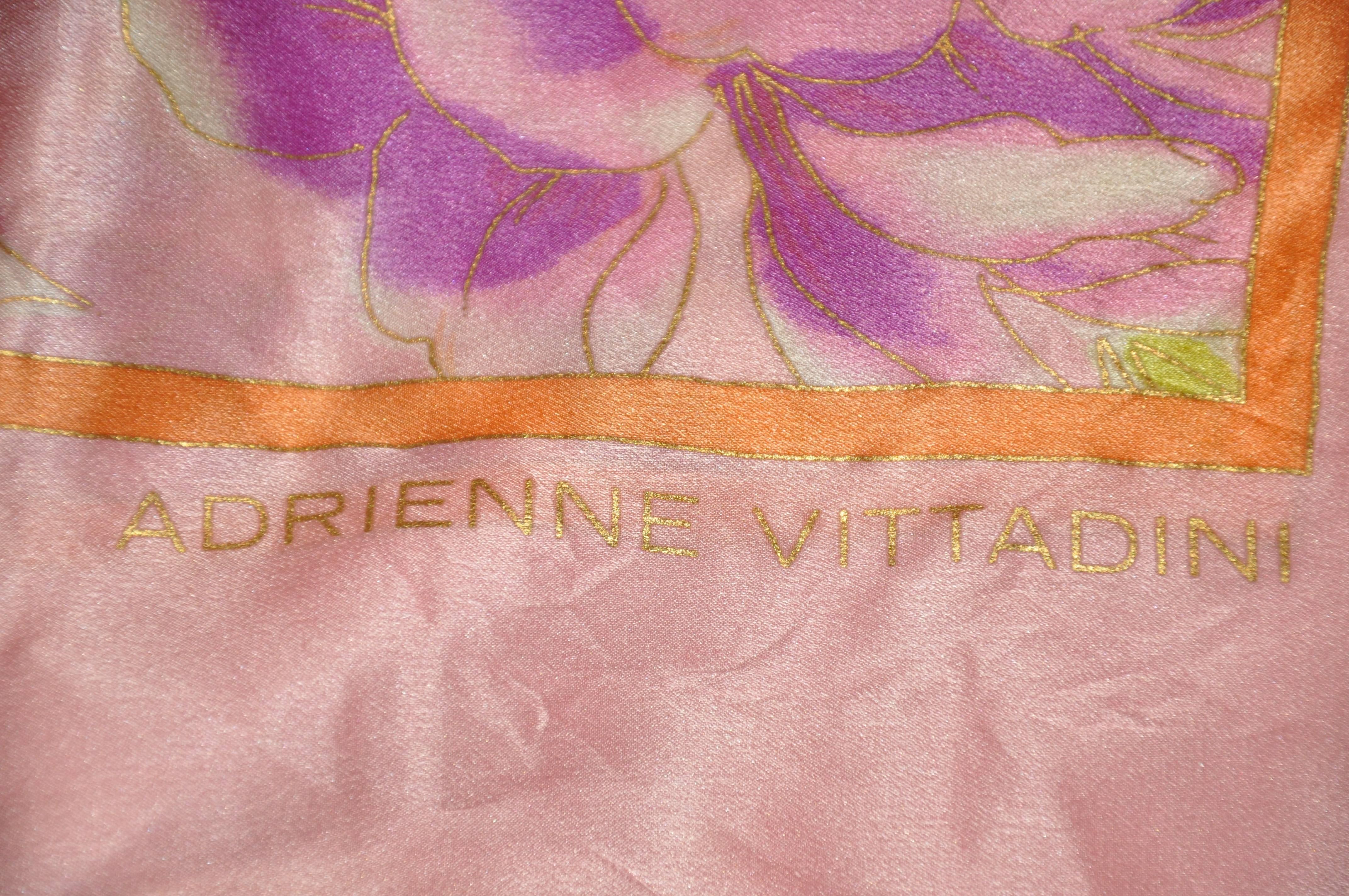 Adrienne Vittadini Multi Color Floral Silk Scarf In Good Condition For Sale In New York, NY