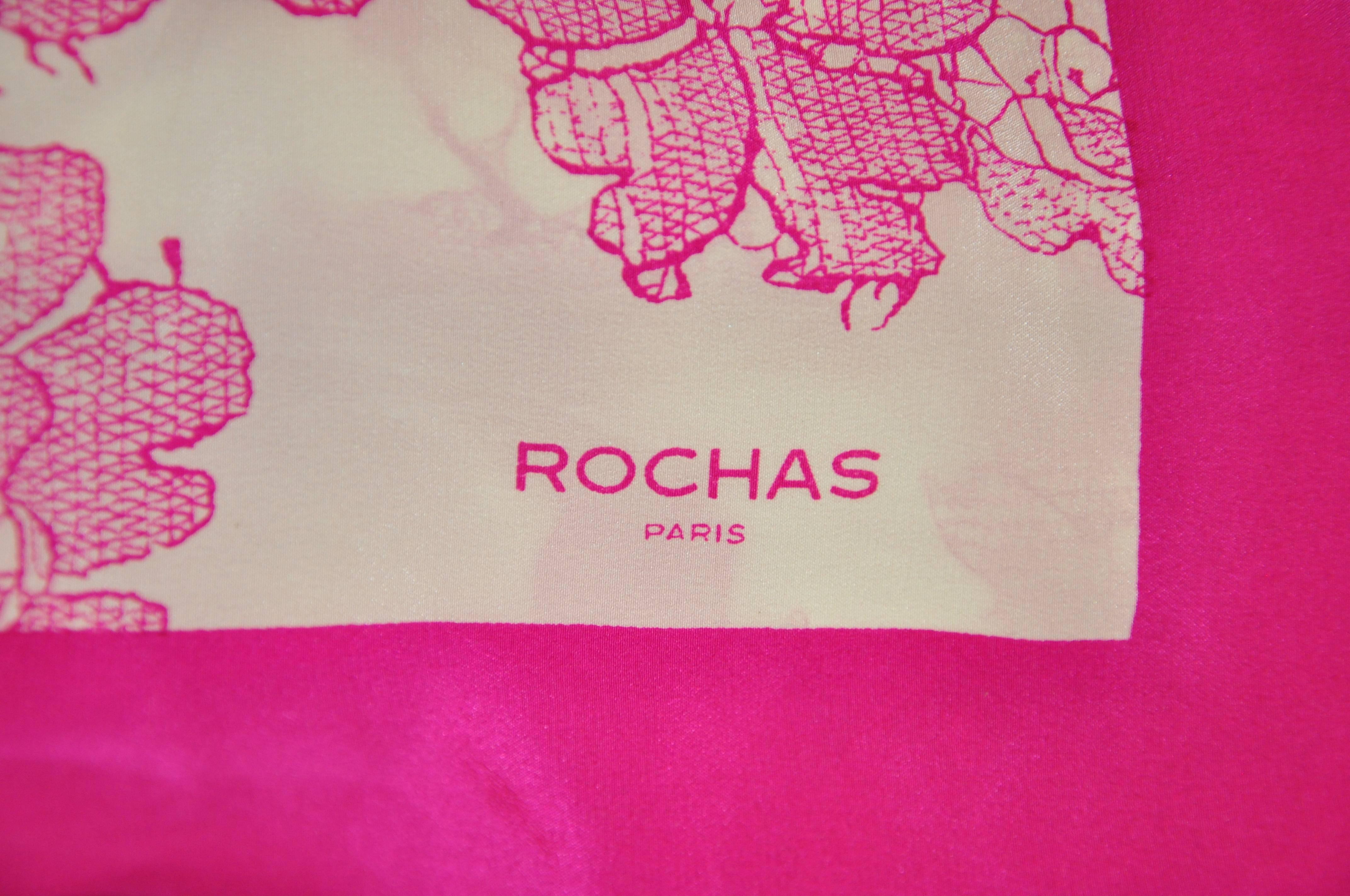     Rochas wonderfully huge fuchsia with cream multi-floral silk scarf measures 54