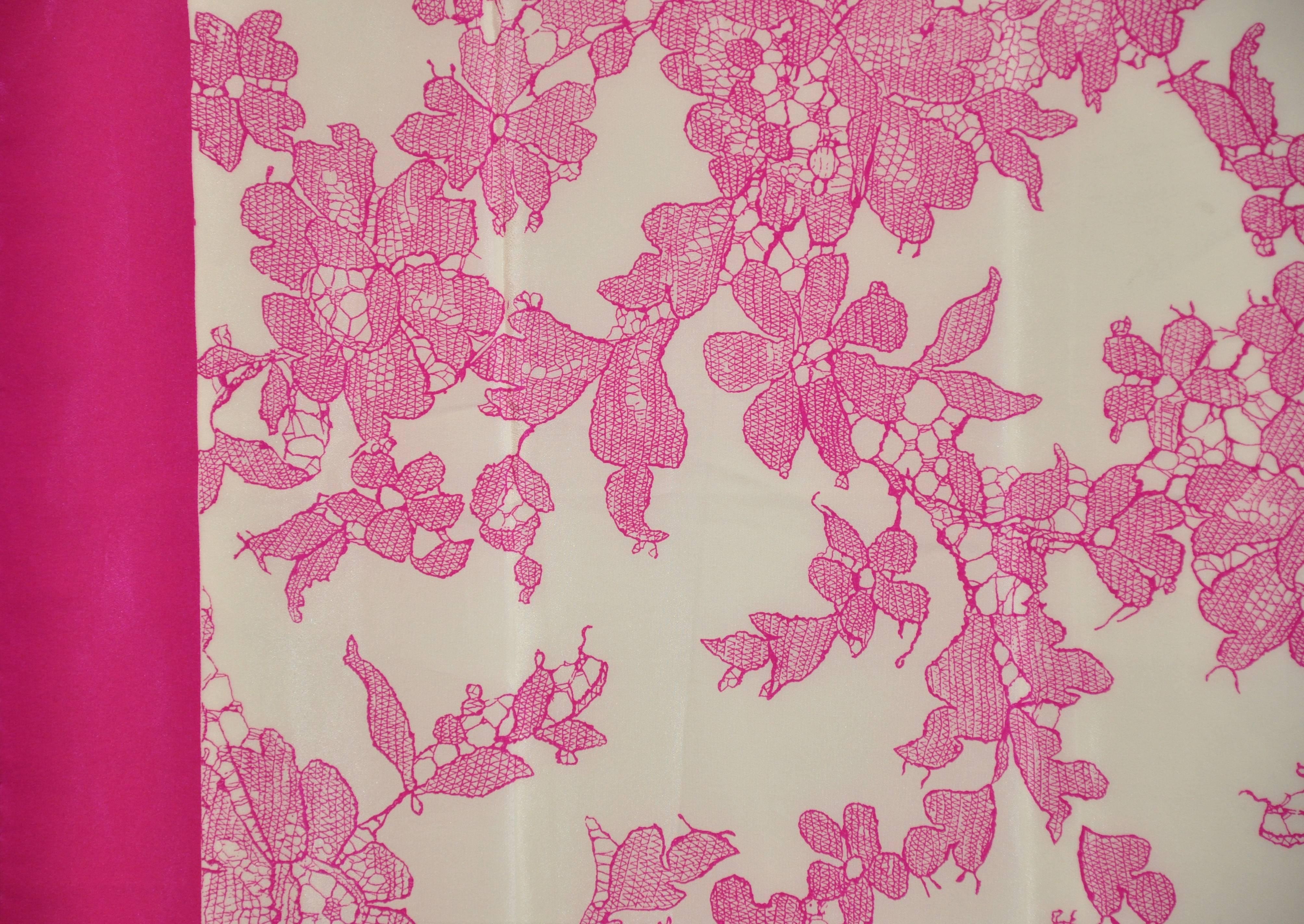 Rochas Huge Fuchsia Floral Silk Scarf In Good Condition For Sale In New York, NY