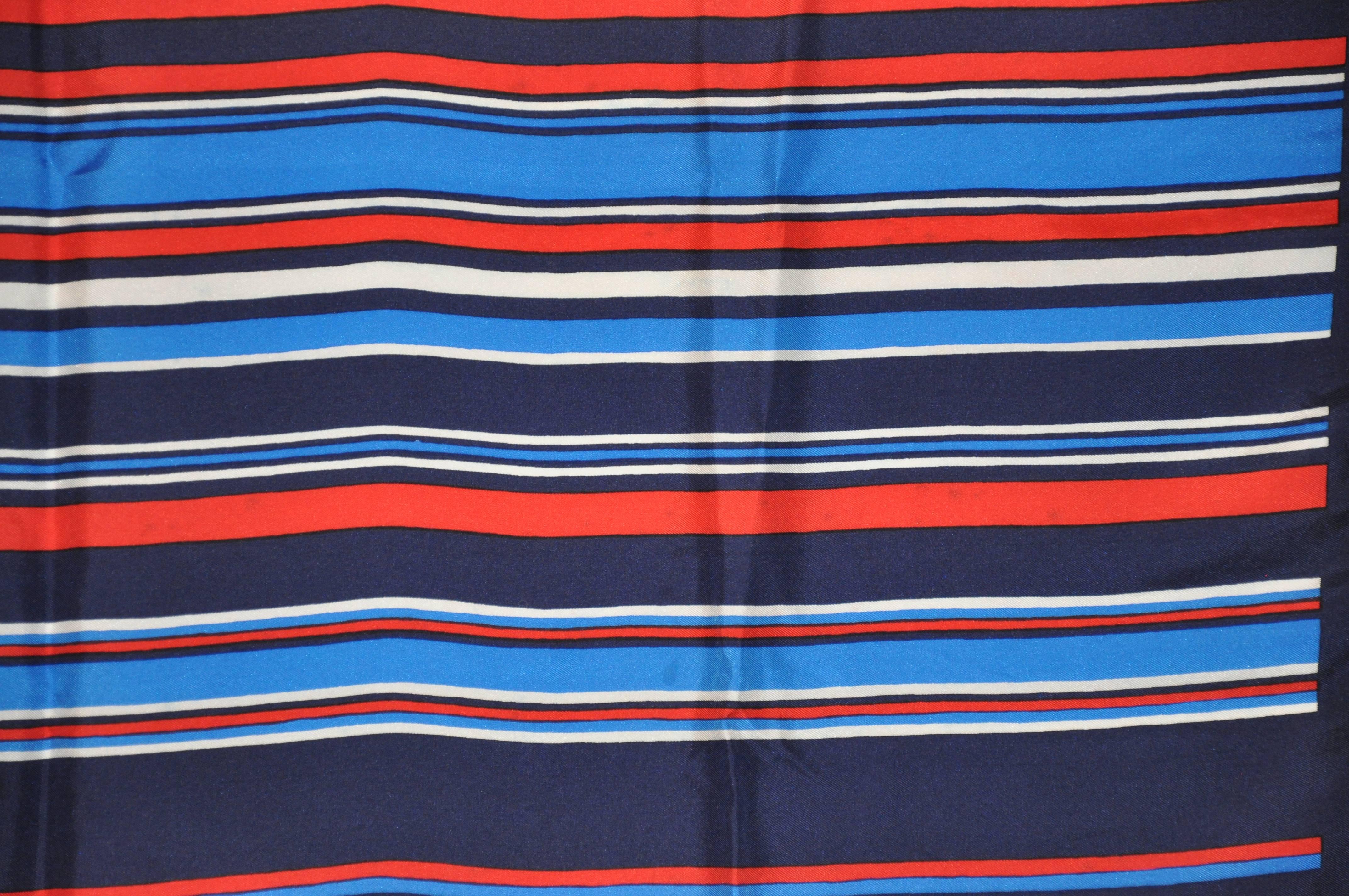 Purple Yves Saint Laurent Red White and Blue Signature Silk Scarf For Sale