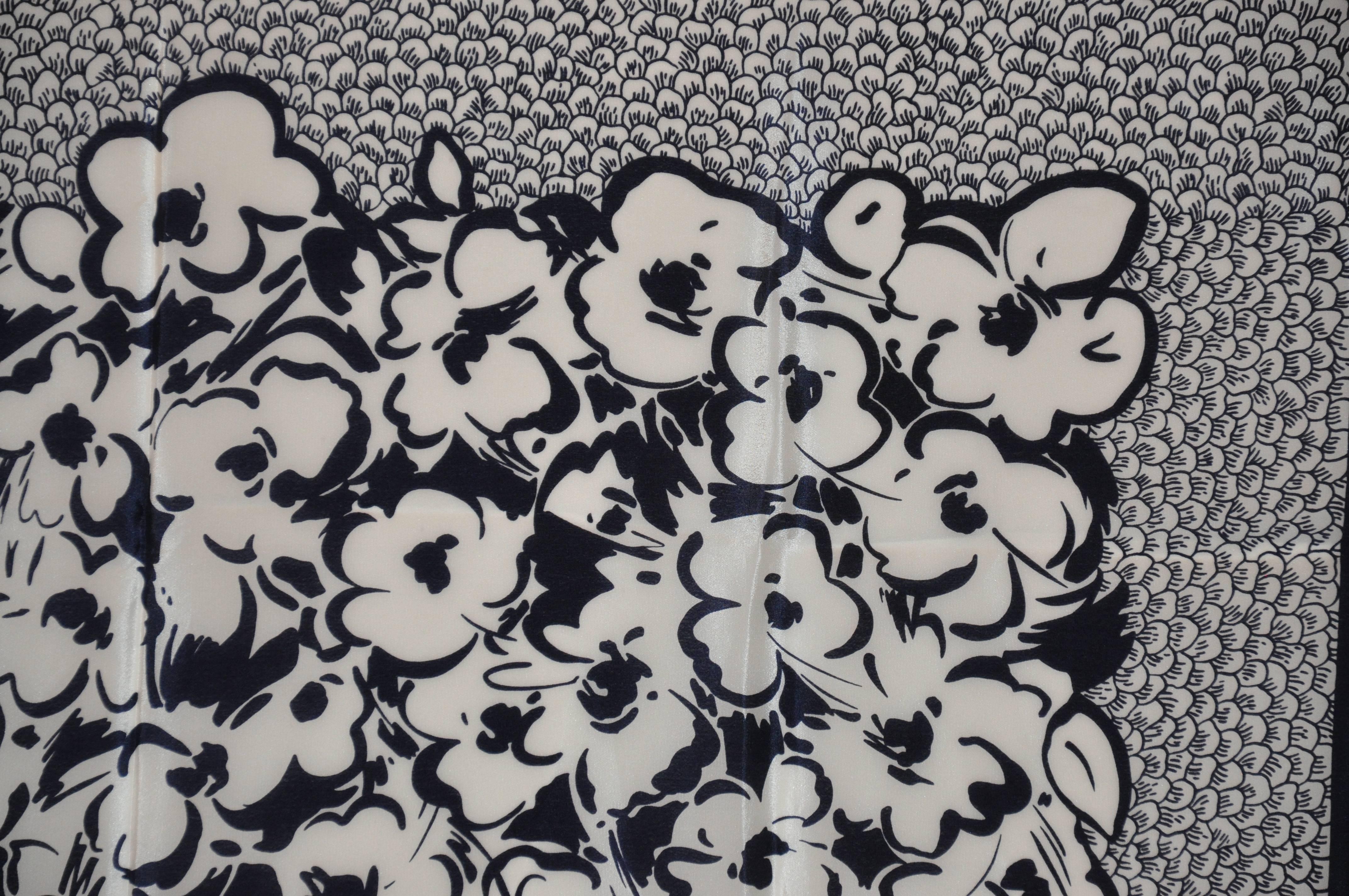         Liz Claiborne wonderful black & white silk floral print scarf measures 31