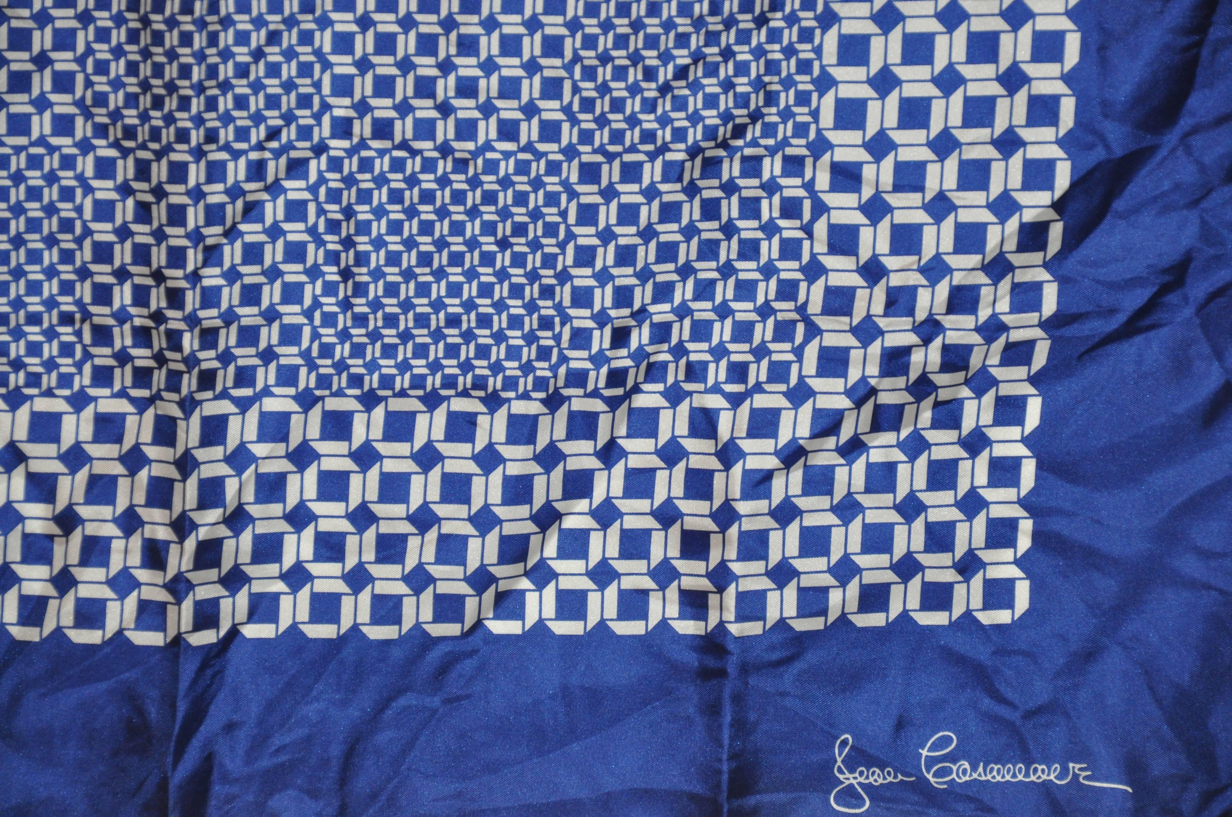 Jean Casseeere Navy & White Bold Abstract Silk Scarf In Good Condition For Sale In New York, NY