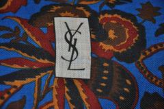 Yves Saint Laurent Navy Floral Wool Challis Fringe Scarf