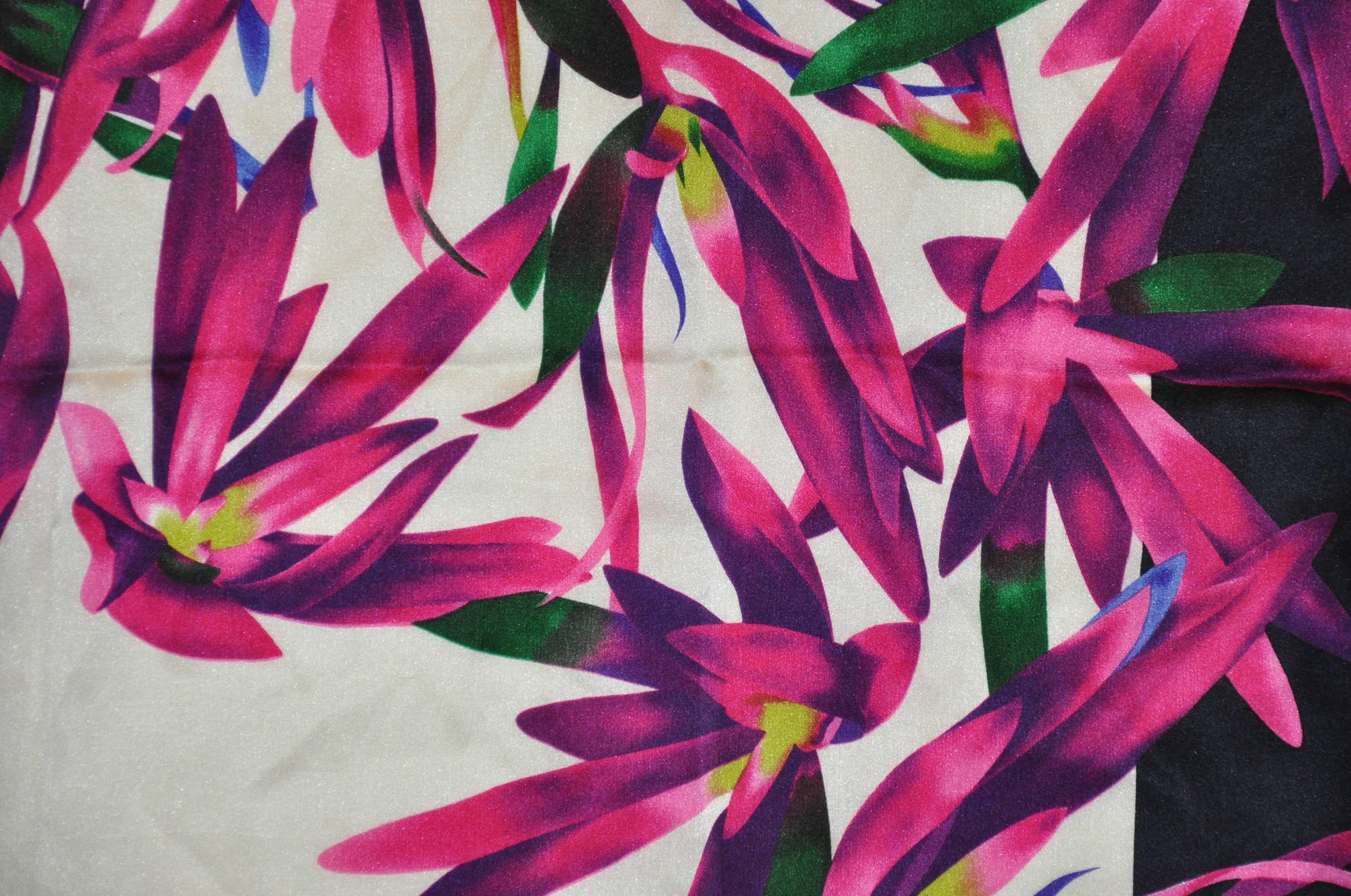        Anne Klein wonderfully elegant with bold multi-floral abstract silk scarf measures 34
