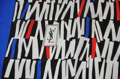 Yves Saint Laurent Multi Black, White, Red & Blaue Silk Crepe di Chine Scarf