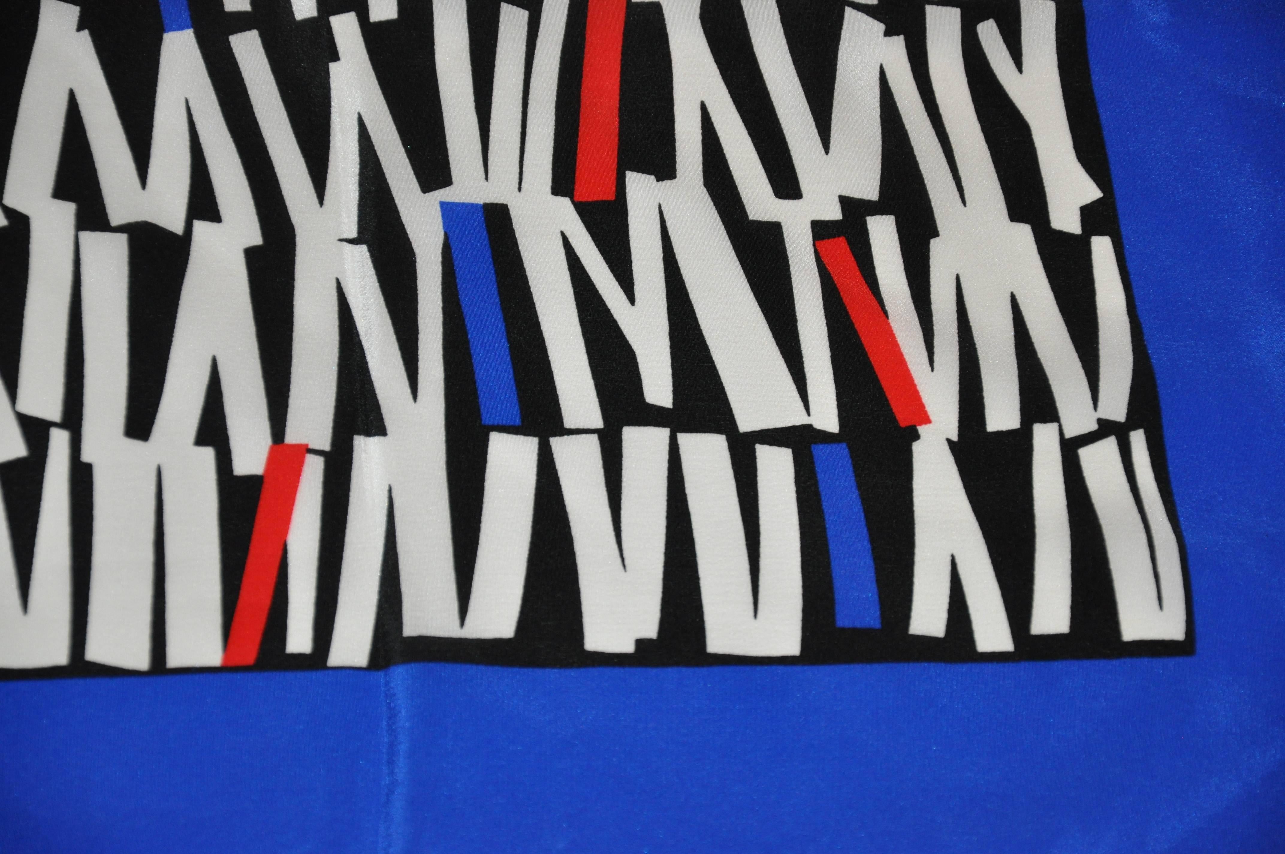 Women's or Men's Yves Saint Laurent Multi Black, White, Red & Blaue Silk Crepe di Chine Scarf For Sale