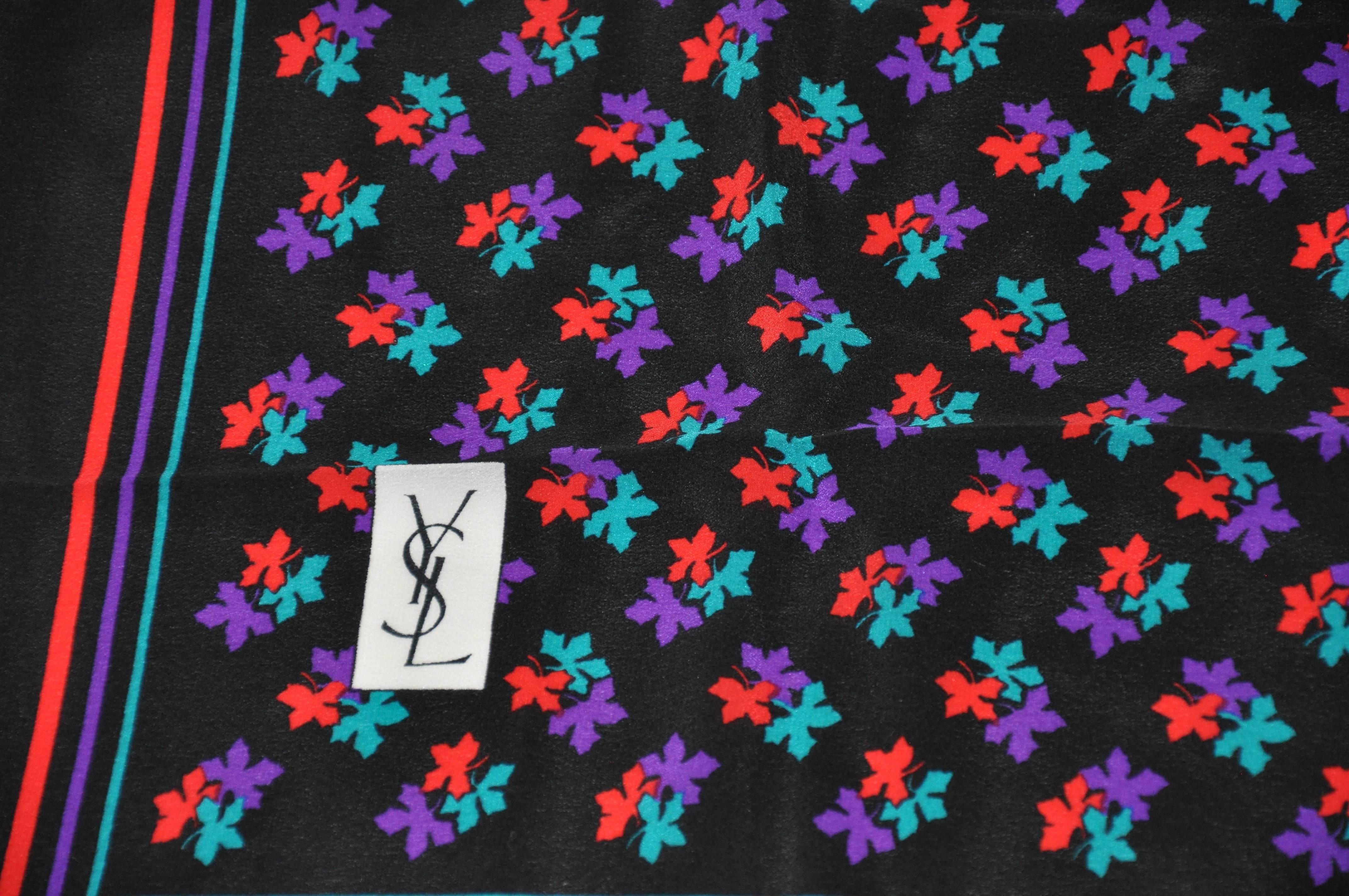 Yves Saint Laurent Bold Multi Red, Purple & Black Silk Scarf In Good Condition For Sale In New York, NY