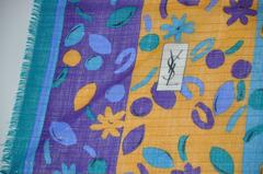 Yves Saint Laurent Large Multi-Shade "Floral & Leaves" Wool Challis Scarf