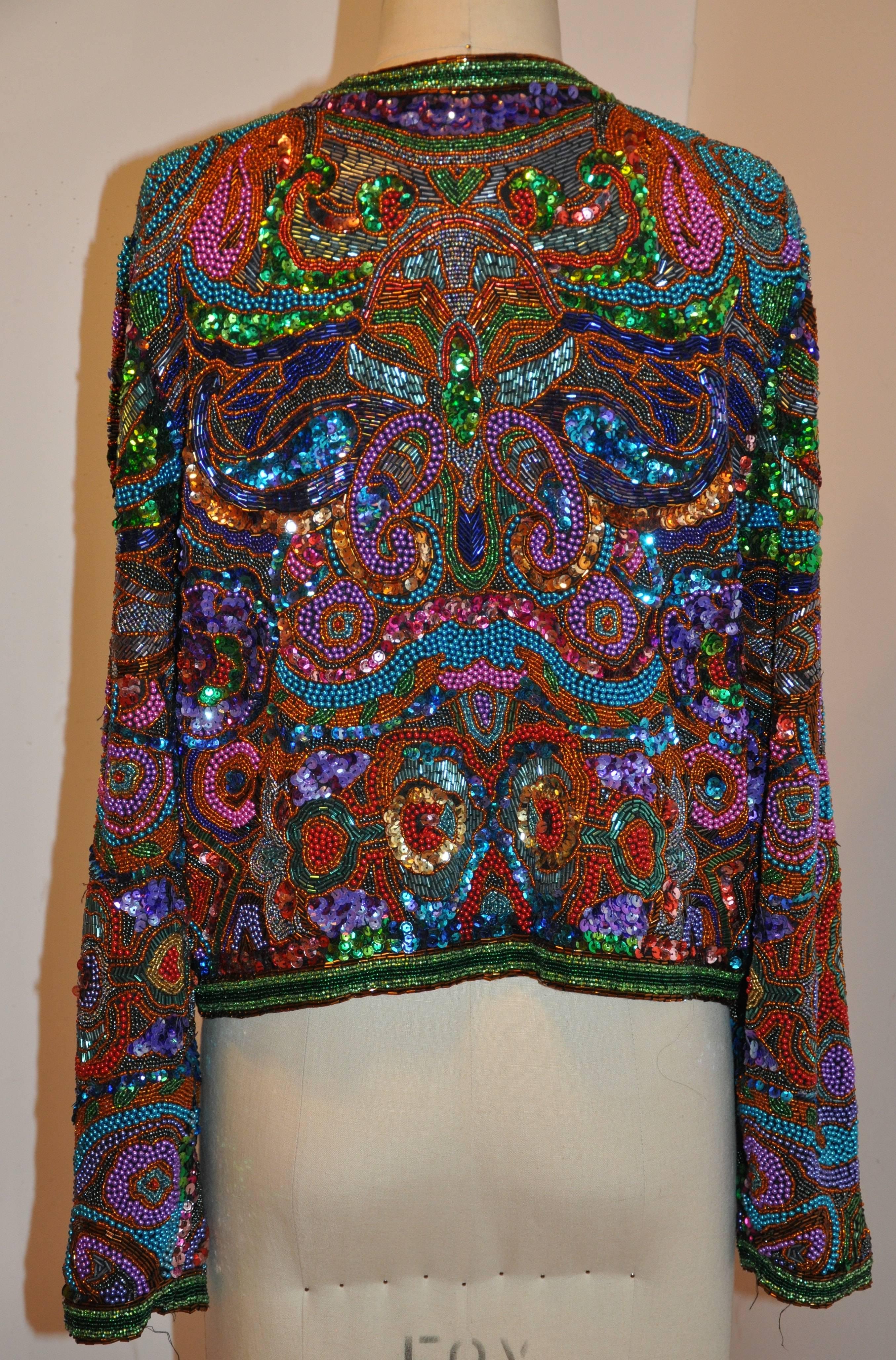 Women's Diane Frez Multi-Color Multi-Beaded Multi-Textured Sequined Evening Jacket
