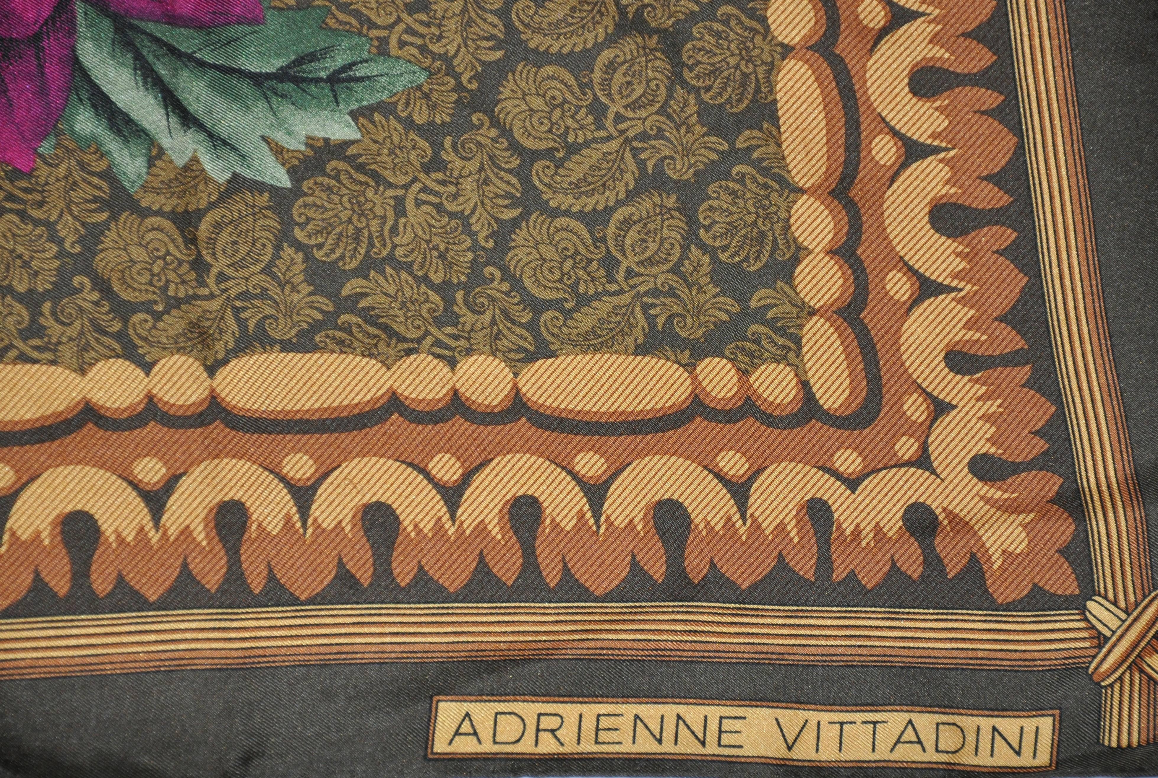 Adrienne Vittadini "Limited Edition" wonderfully warm hues of "Multi-Floral " print silk scarf measures 34" x 34" and finished with hand-rolled edges. Made in Japan.