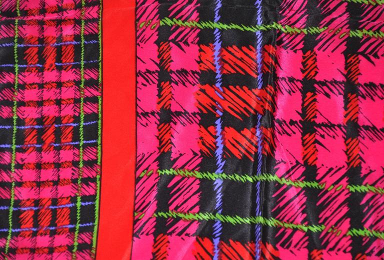 Vivid Fuchsia with Green and Plum Accent Plaid Silk Scarf For Sale at ...