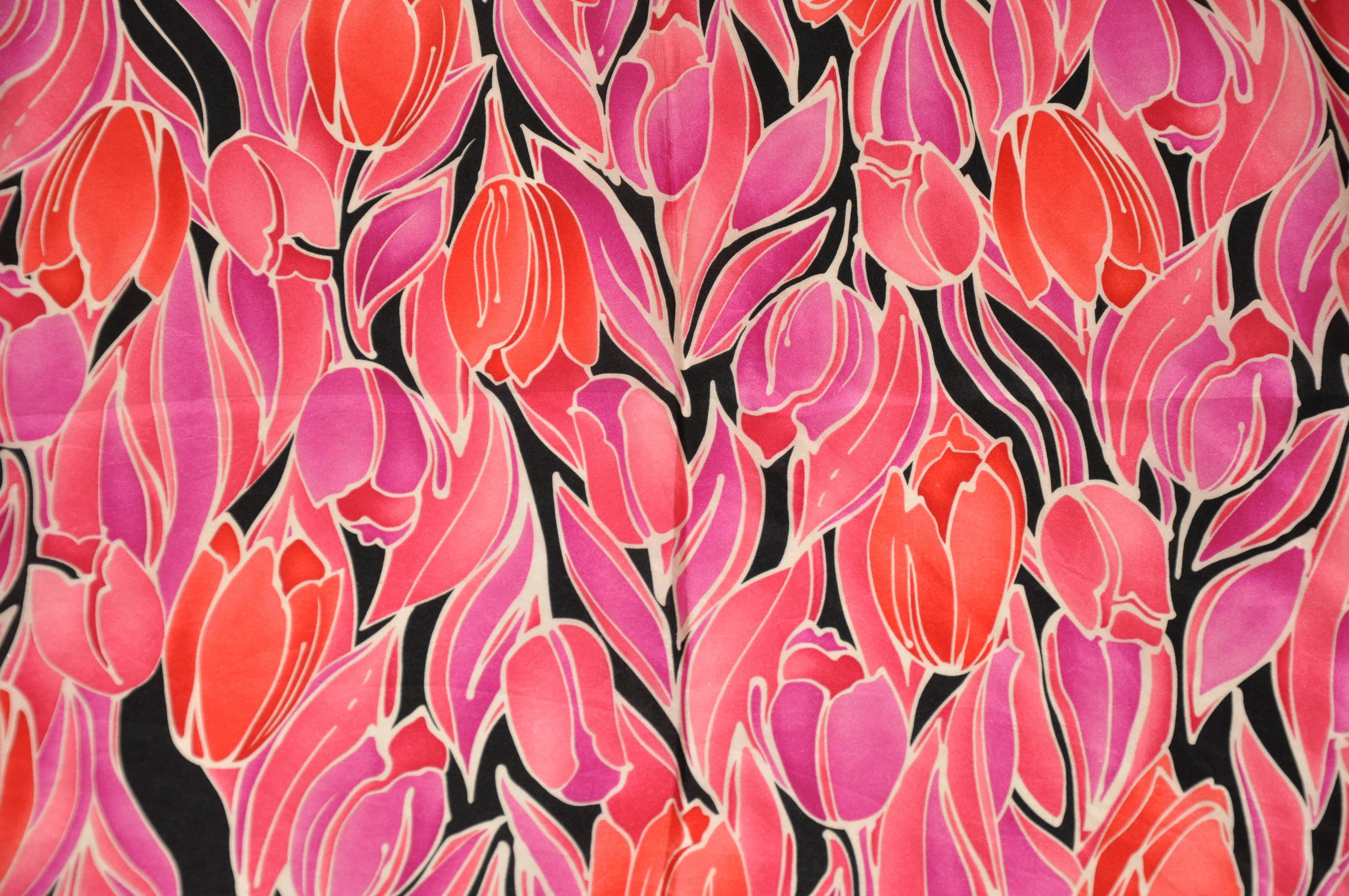      Adrienne Landau wonderfully detailed "Collection of Tulips" silk scarf with rose-colored borders and finished with hand-rolled edges. The scarf measures 34" x 34", and made in Italy.