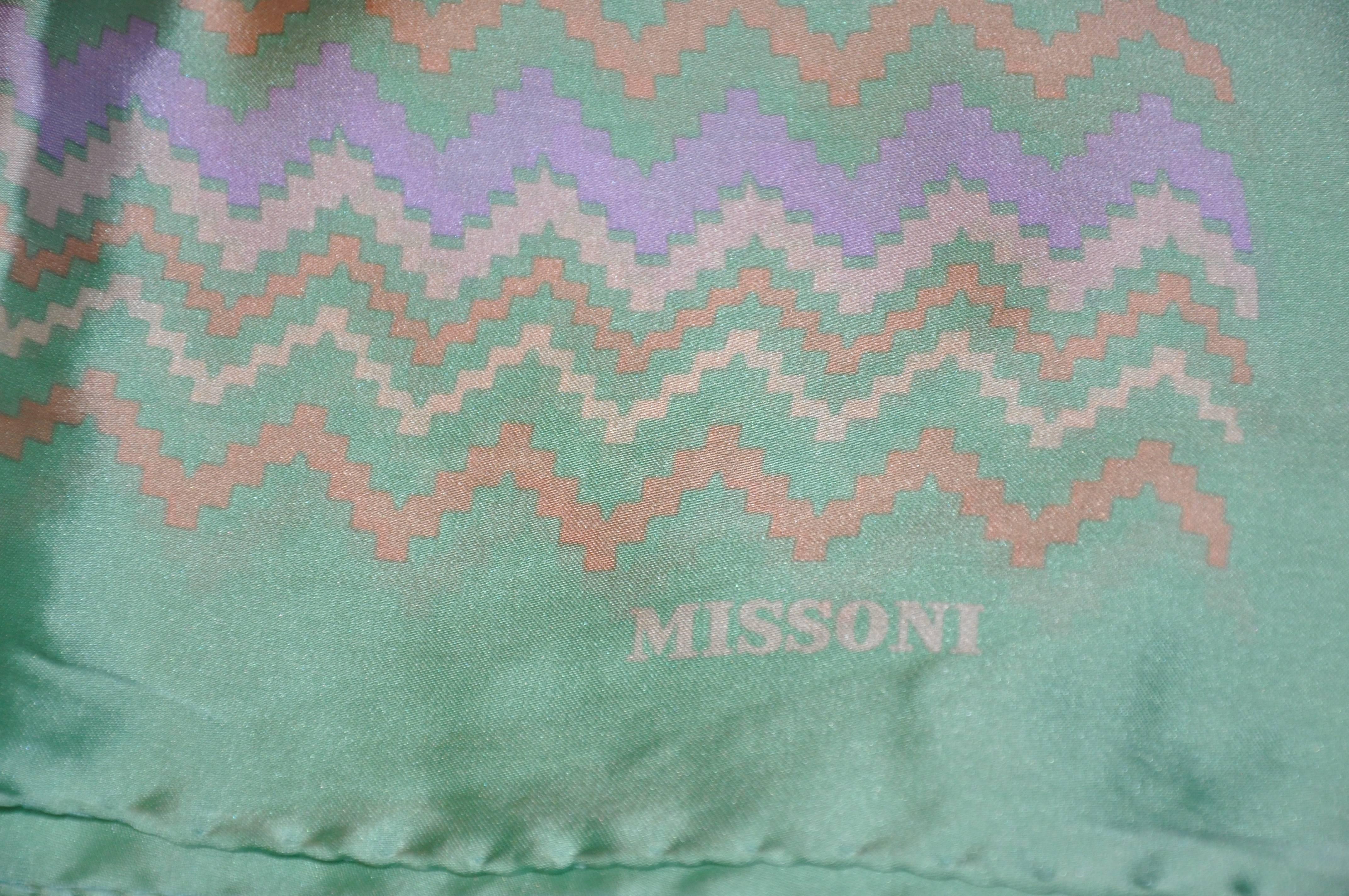 Gray Missoni Powder Green Border with Multi Zigzag Center Silk Scarf