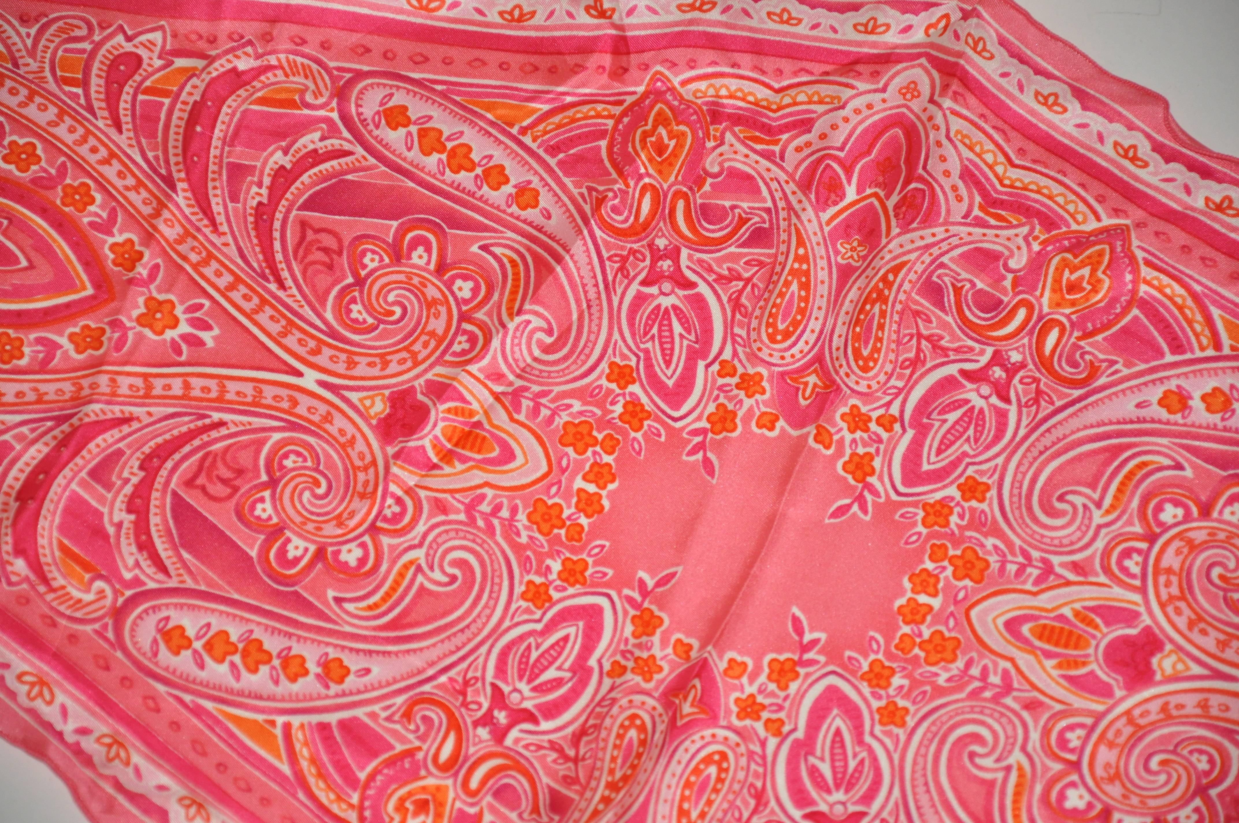 Pink Bold Fuchsia & Tangerine Oblong Silk Scarf For Sale