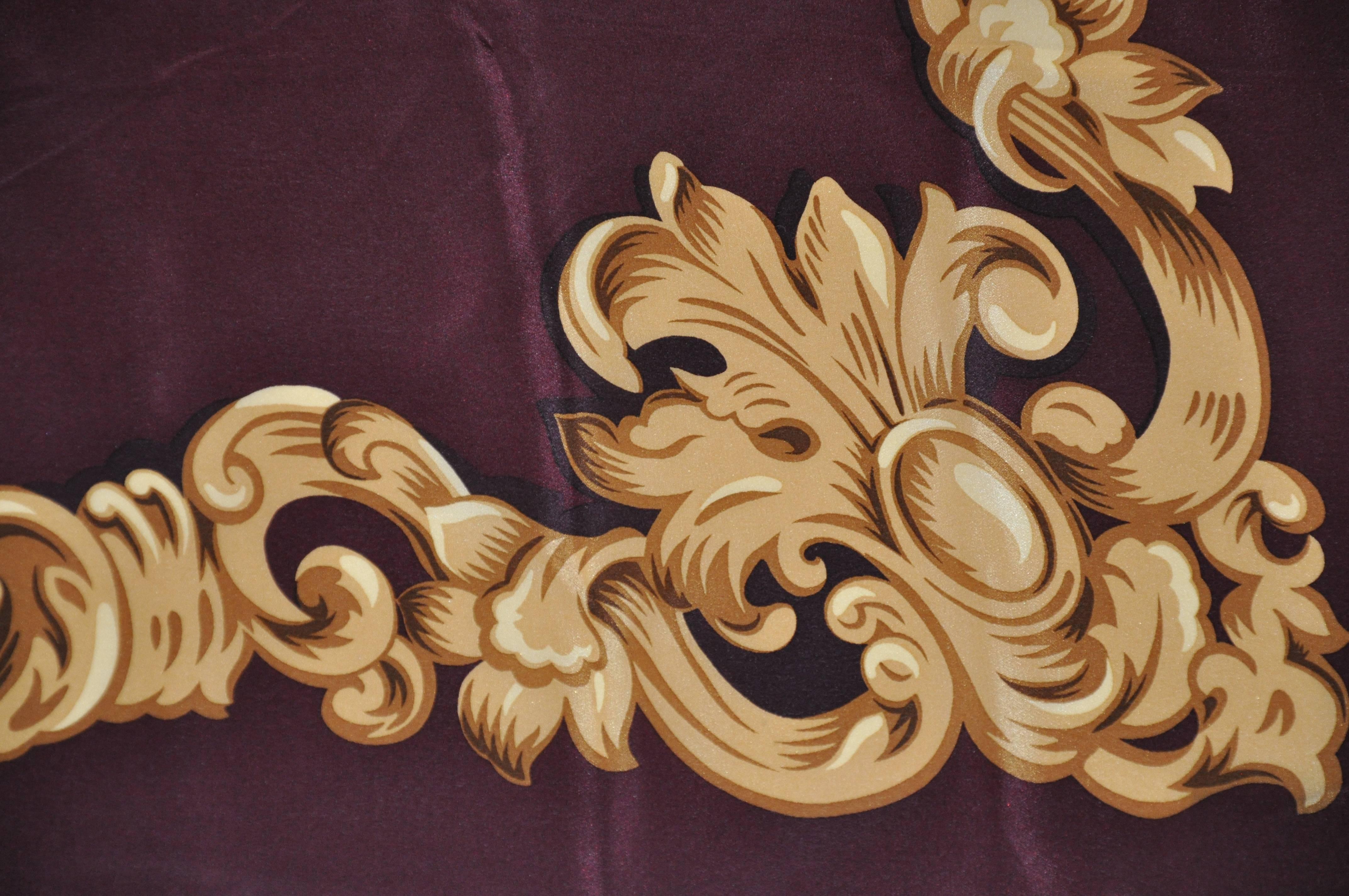 Ralph Lauren Deep Brown with Swirls of Gold Silk Scarf In Good Condition For Sale In New York, NY