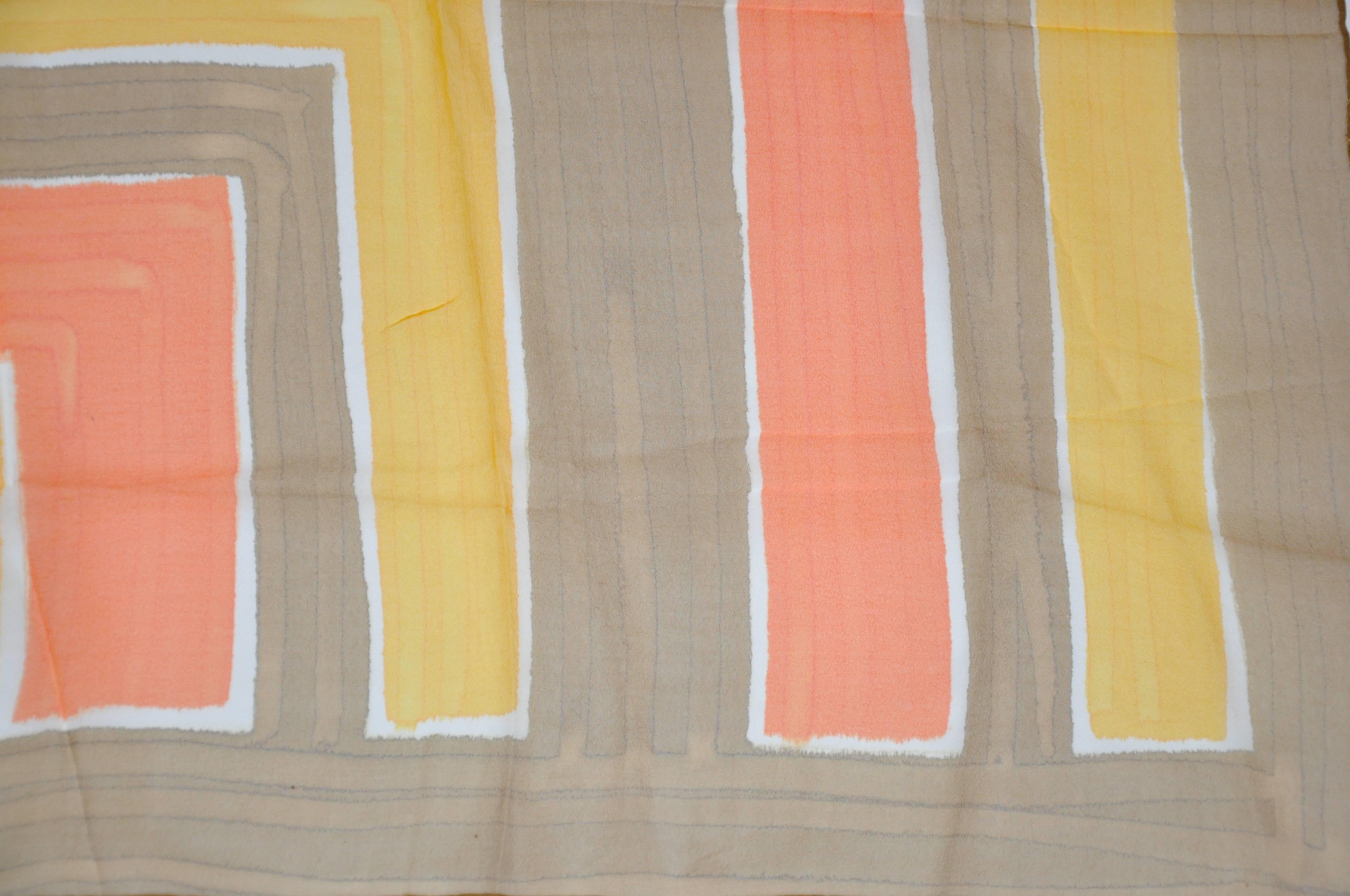 Sheer Browns with Tangerine & Yellow Color-Block Scarf In Good Condition For Sale In New York, NY