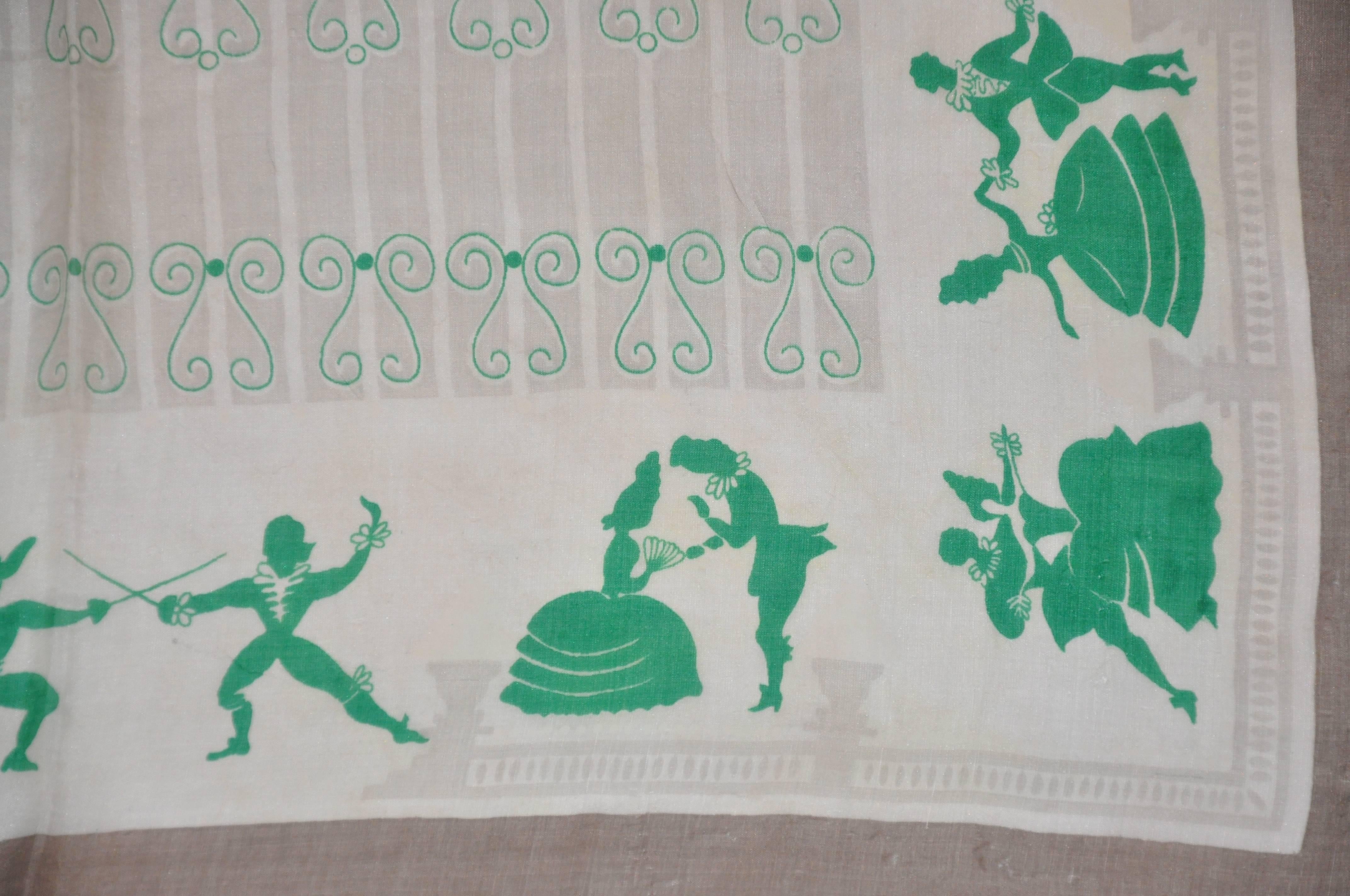 This delicate "Dancing Couple" scarf measures 22 1/2