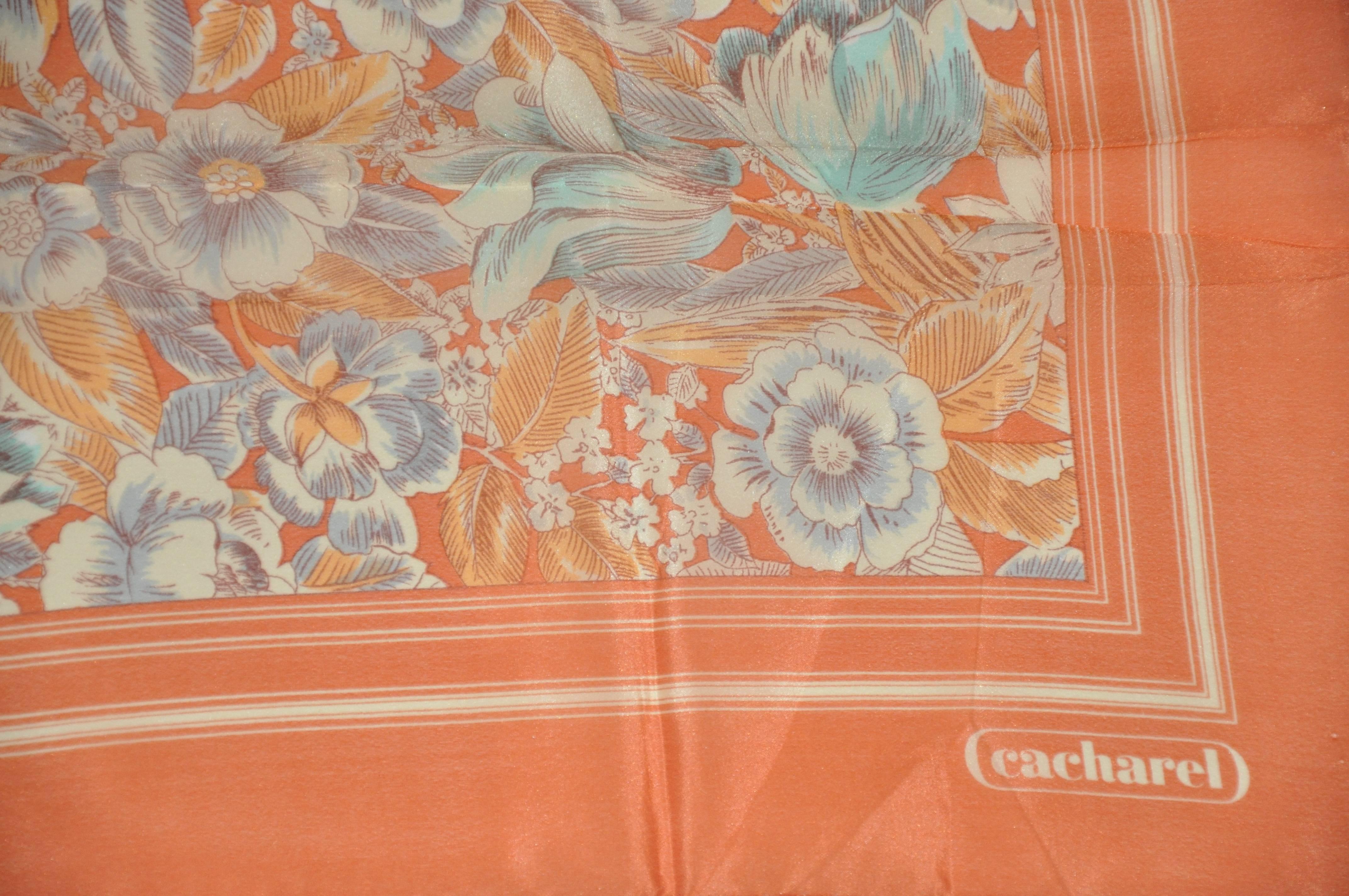 Cacharel wonderful tangerine floral print scarf measures 30