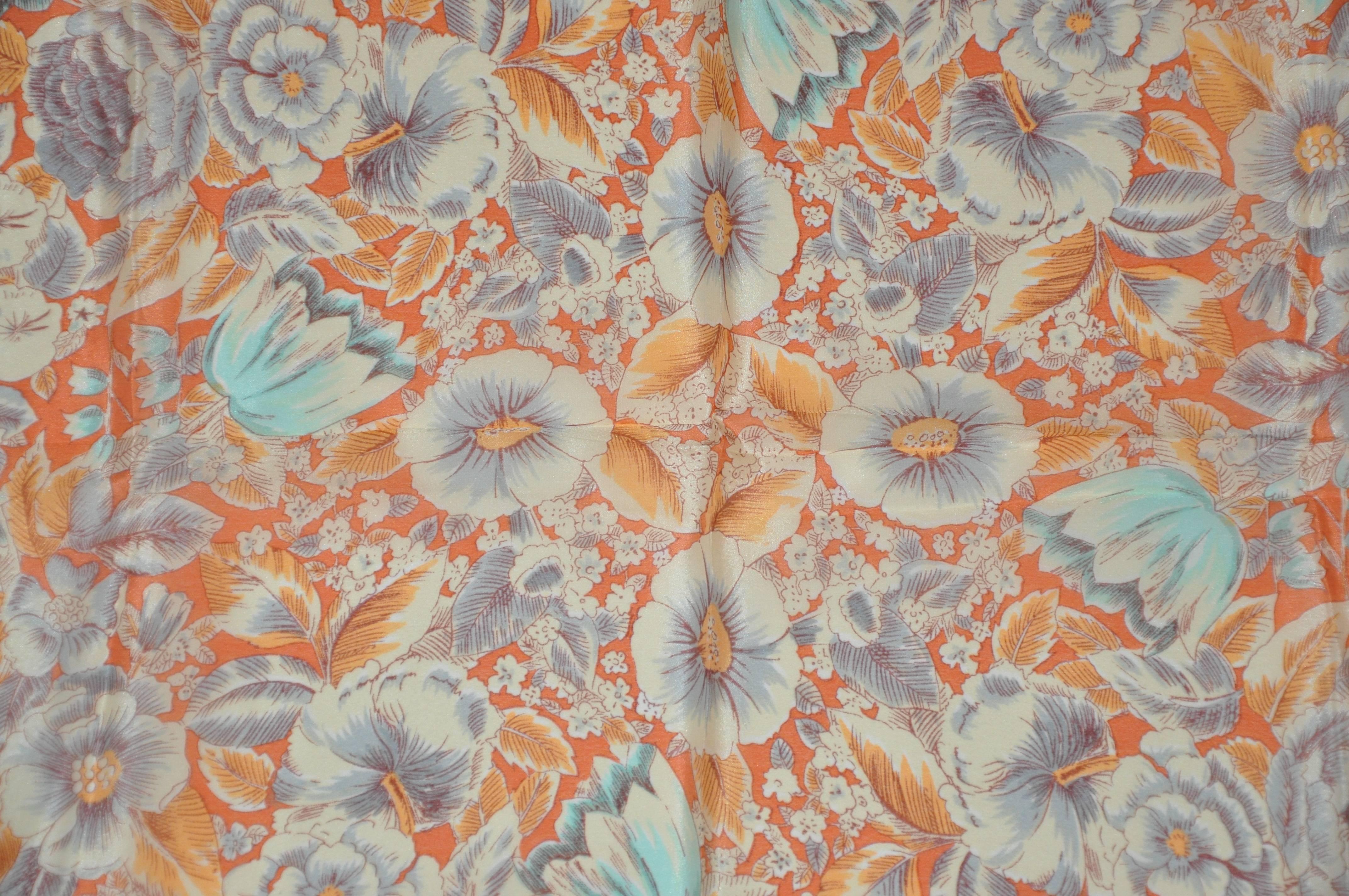 Cacharel Tangerine Floral Scarf In Good Condition For Sale In New York, NY