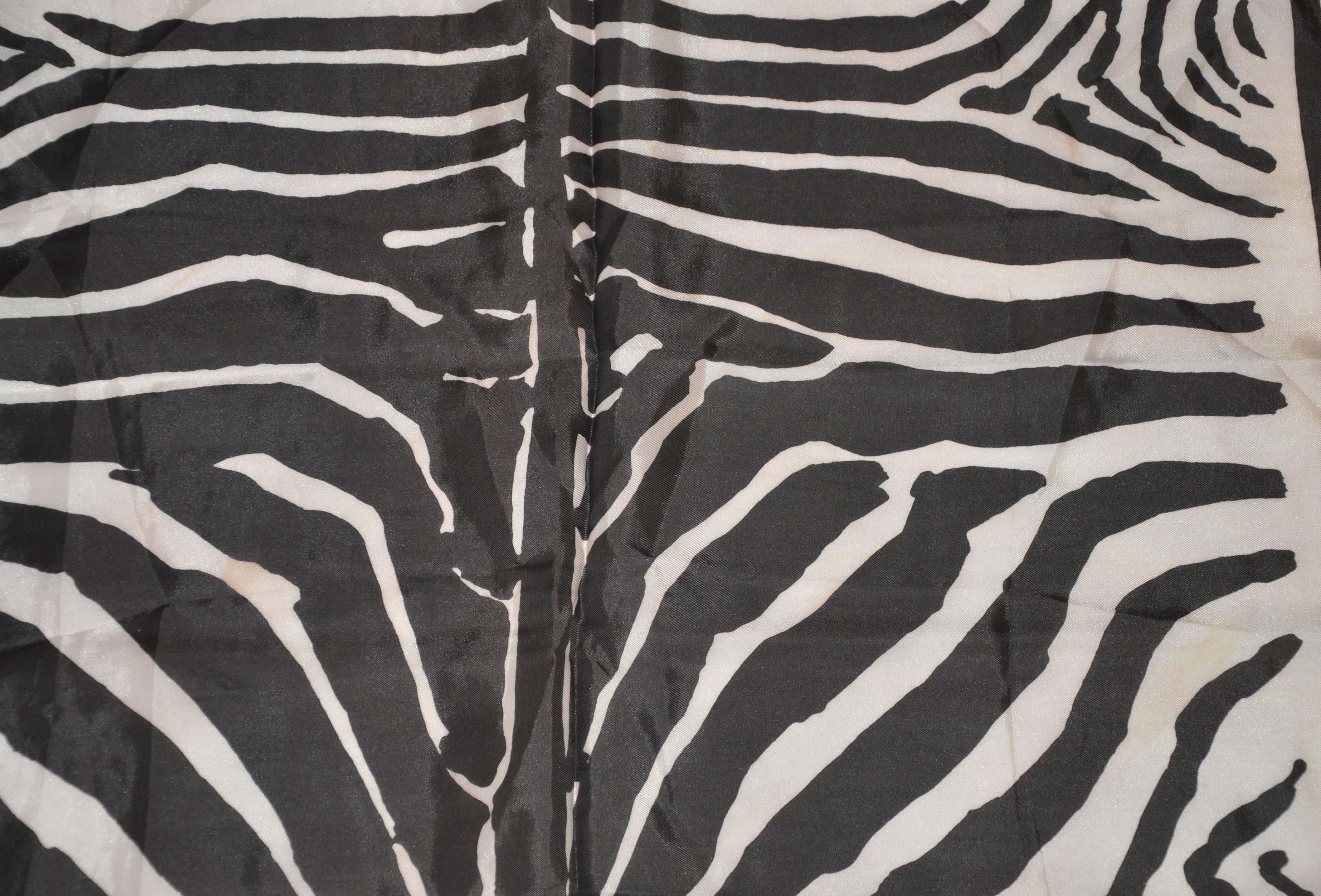 Vera Fawn & Black Zebra Stripe Silk Scarf In Good Condition For Sale In New York, NY