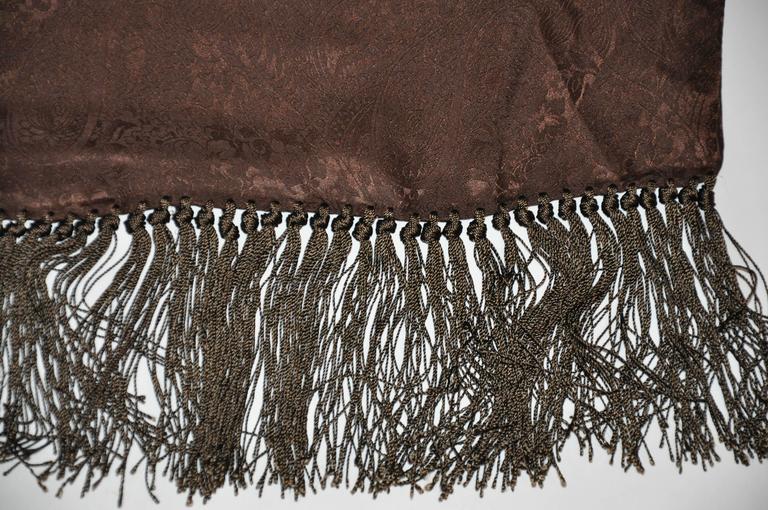 Coco-Brown Floral Print Doubled-Layered Hand-Knotted Silk Fringe Scarf ...