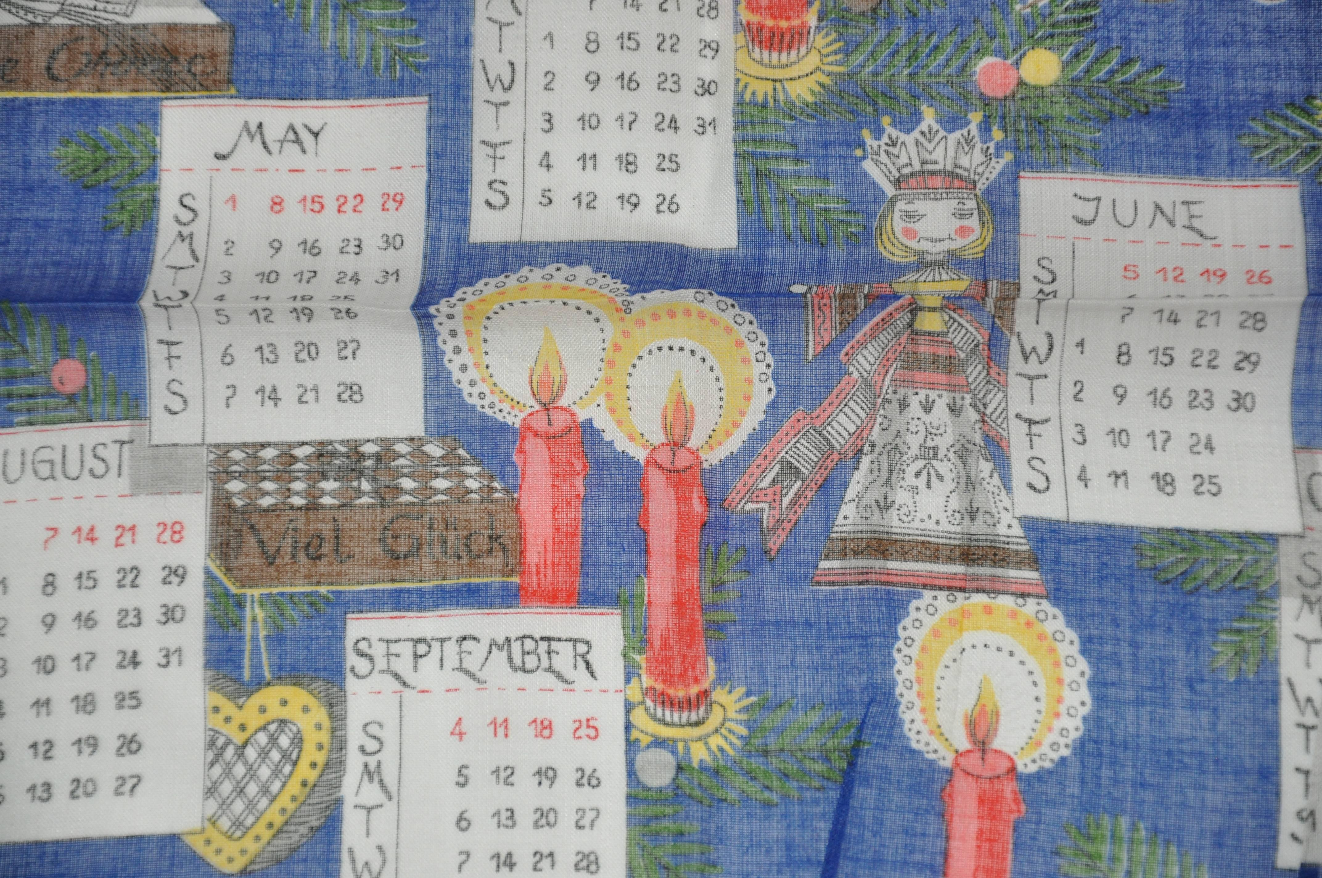 Gris Mouchoir à main en coton calendrier « 1966 » en vente