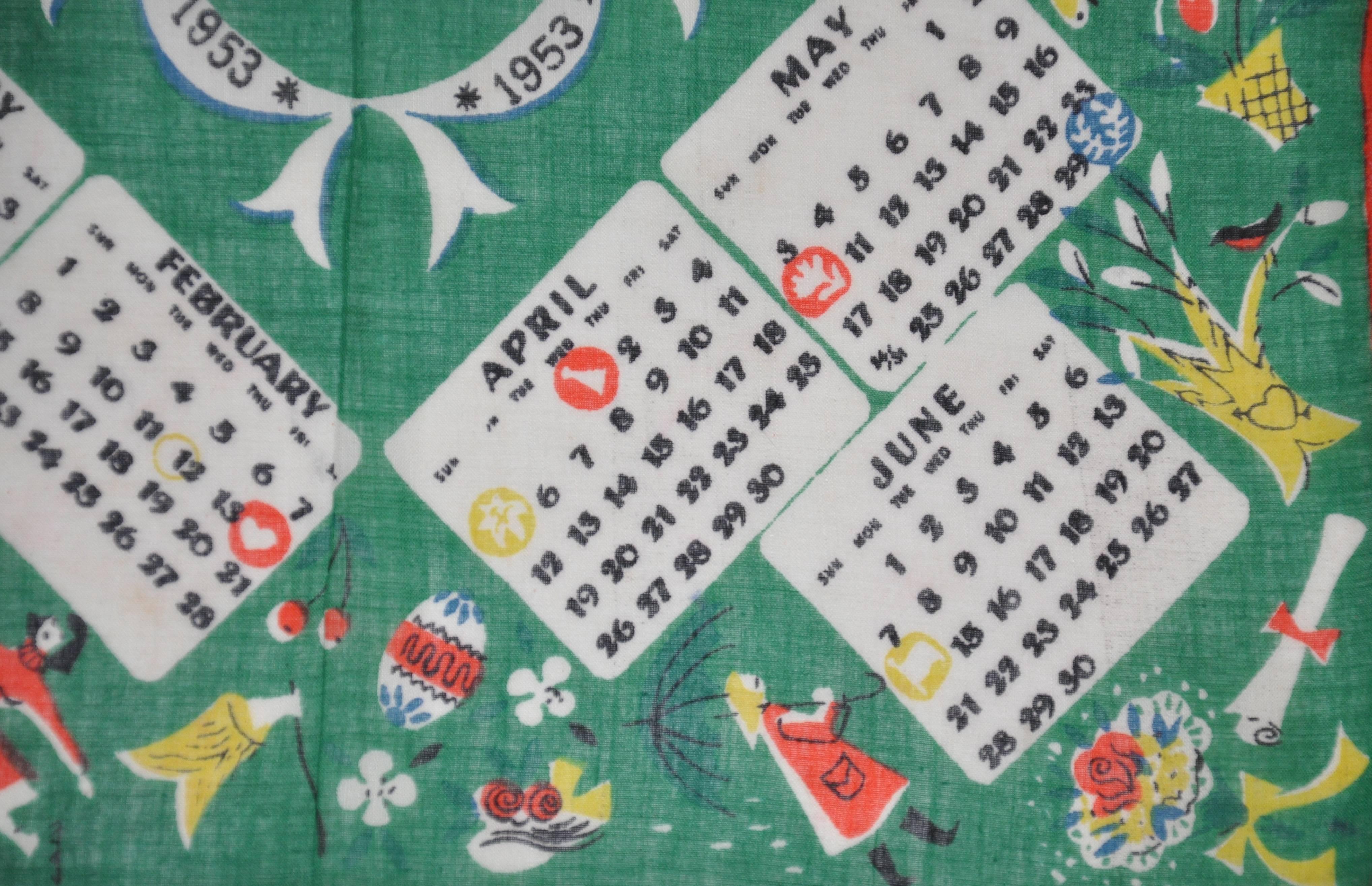 „1953“ Kalender-Taschentuch aus Baumwolle (Grau) im Angebot