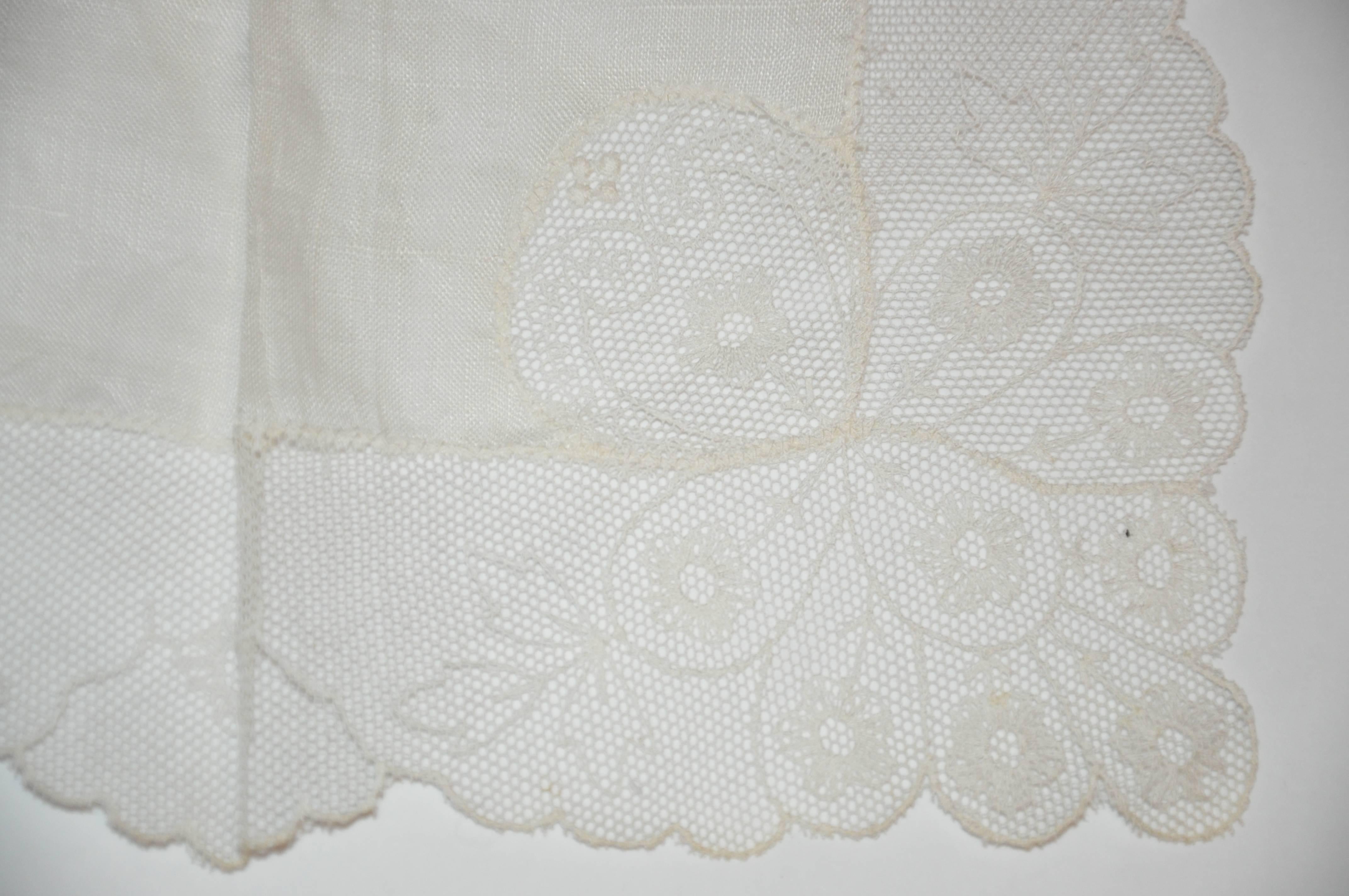 Austria's wonderful detailed 100% linen hand-knotted, hand-made lace handkerchief measures 10" x 10". Made in Austria.