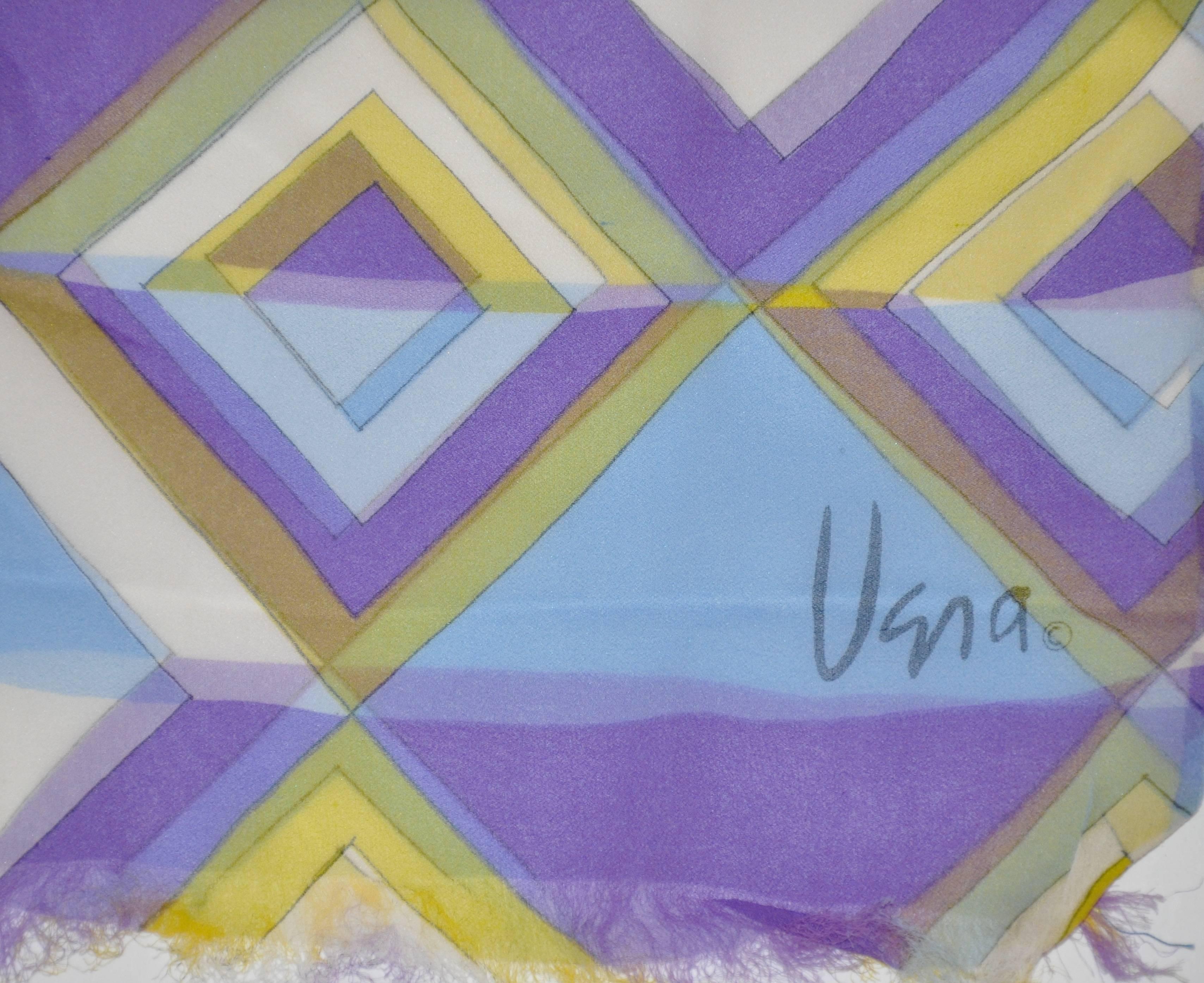 Vera merveilleuses nuances de lavande et de violet double couche frangée écharpe mesure 1 1/4 