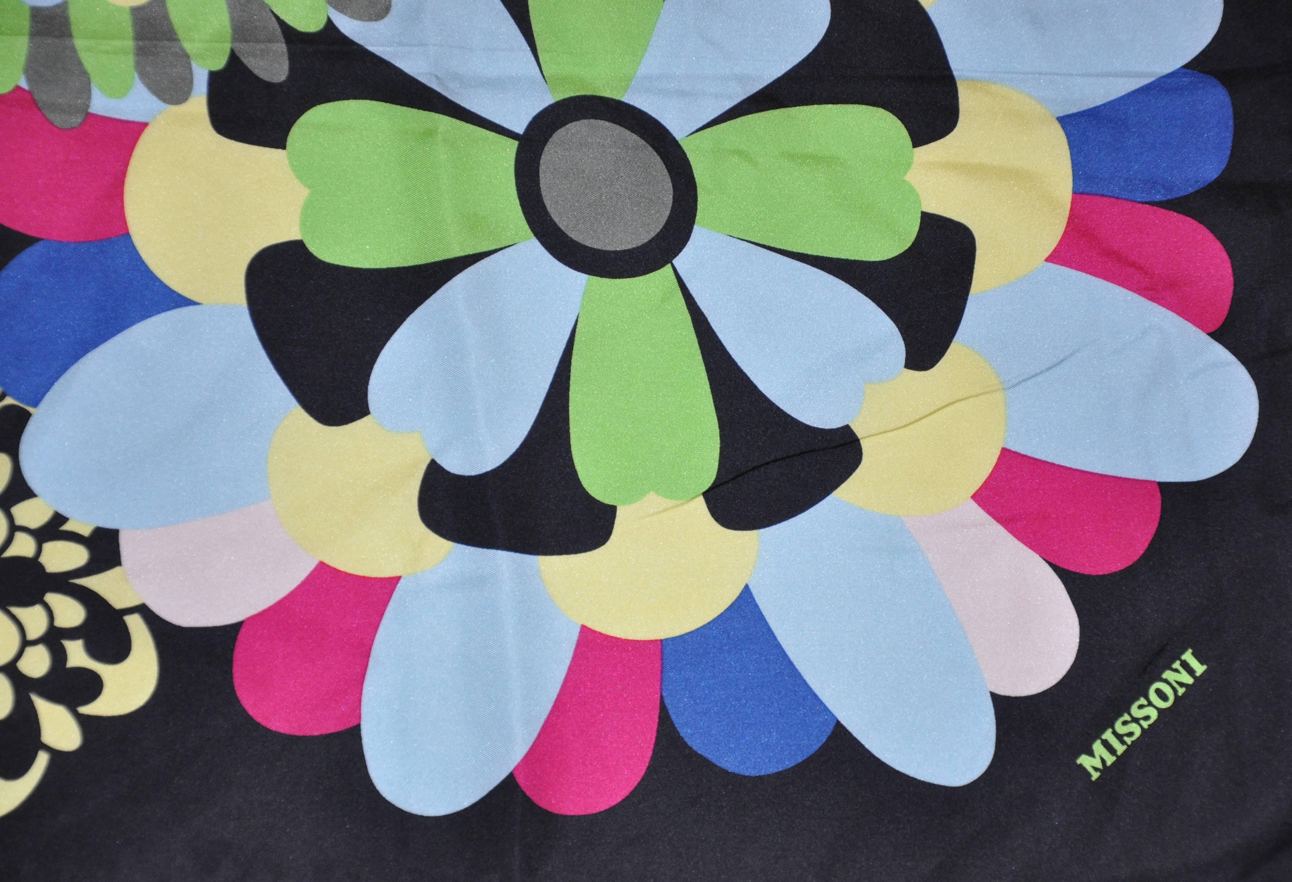 Black Missoni Multi-Color Color-Block Floral Silk Jacquard scarf For Sale