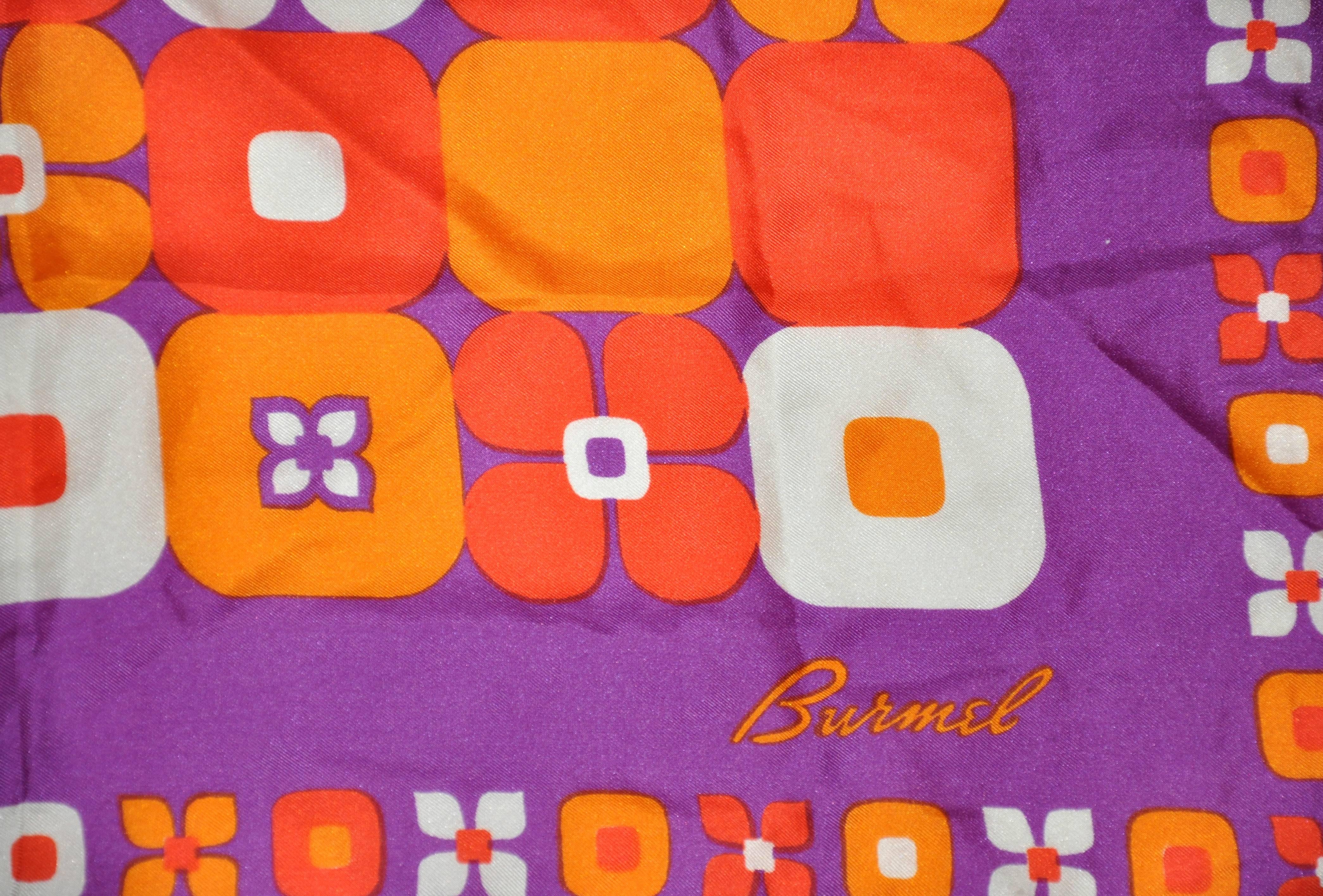Bermel wonderful bold and vivid color block of purple, tangerine, orange, reds and white scarf measures 22
