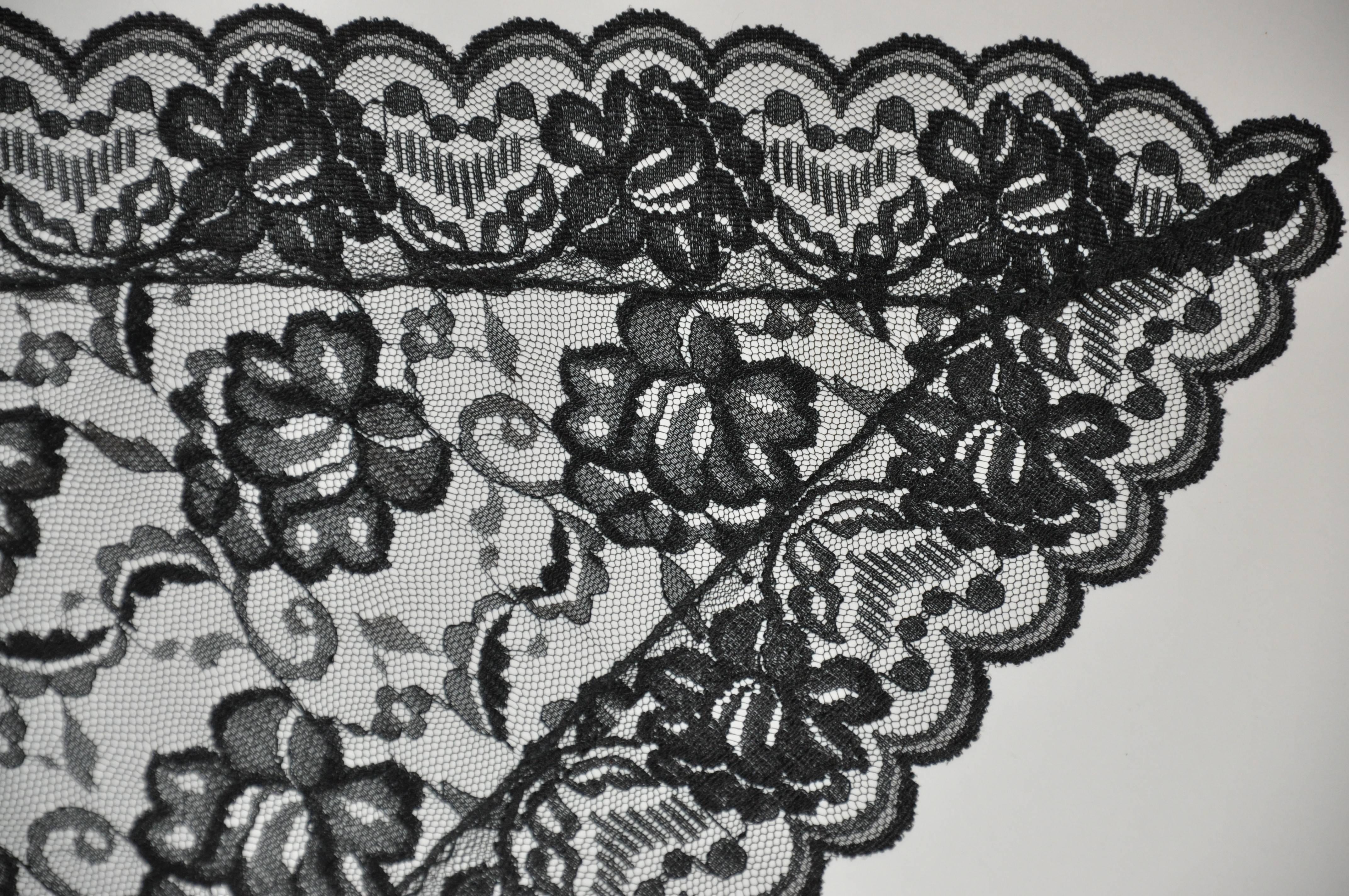 Women's or Men's Rare Black Multi-Floral Lace & Netting with Scallop Border 