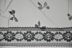 Black "Widow Scarf #7" Lace with Bows Accented with Floral Lace Border Scarf