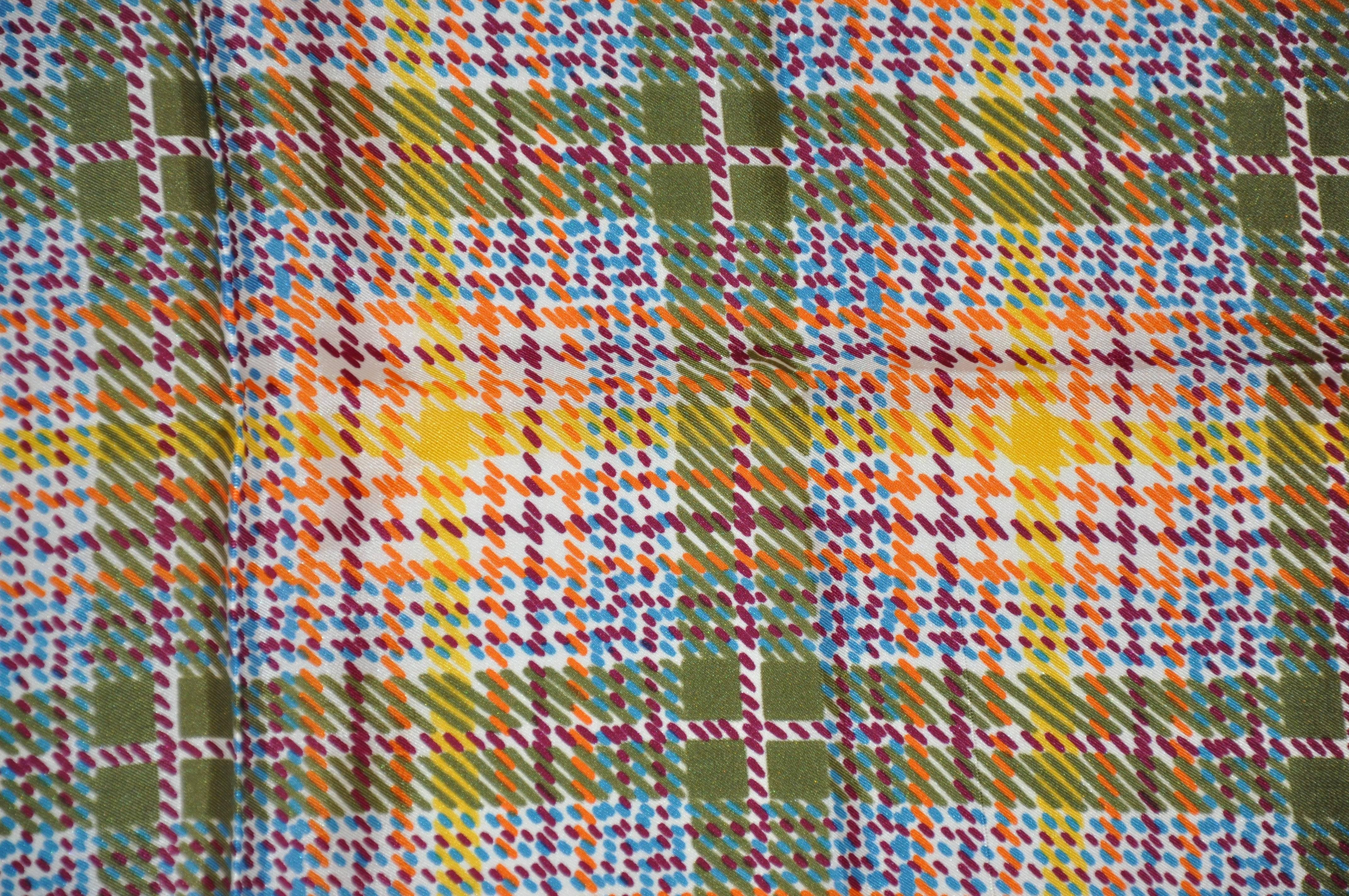 Brown Bright Multi-Color Plaid Rectangle Scarf For Sale