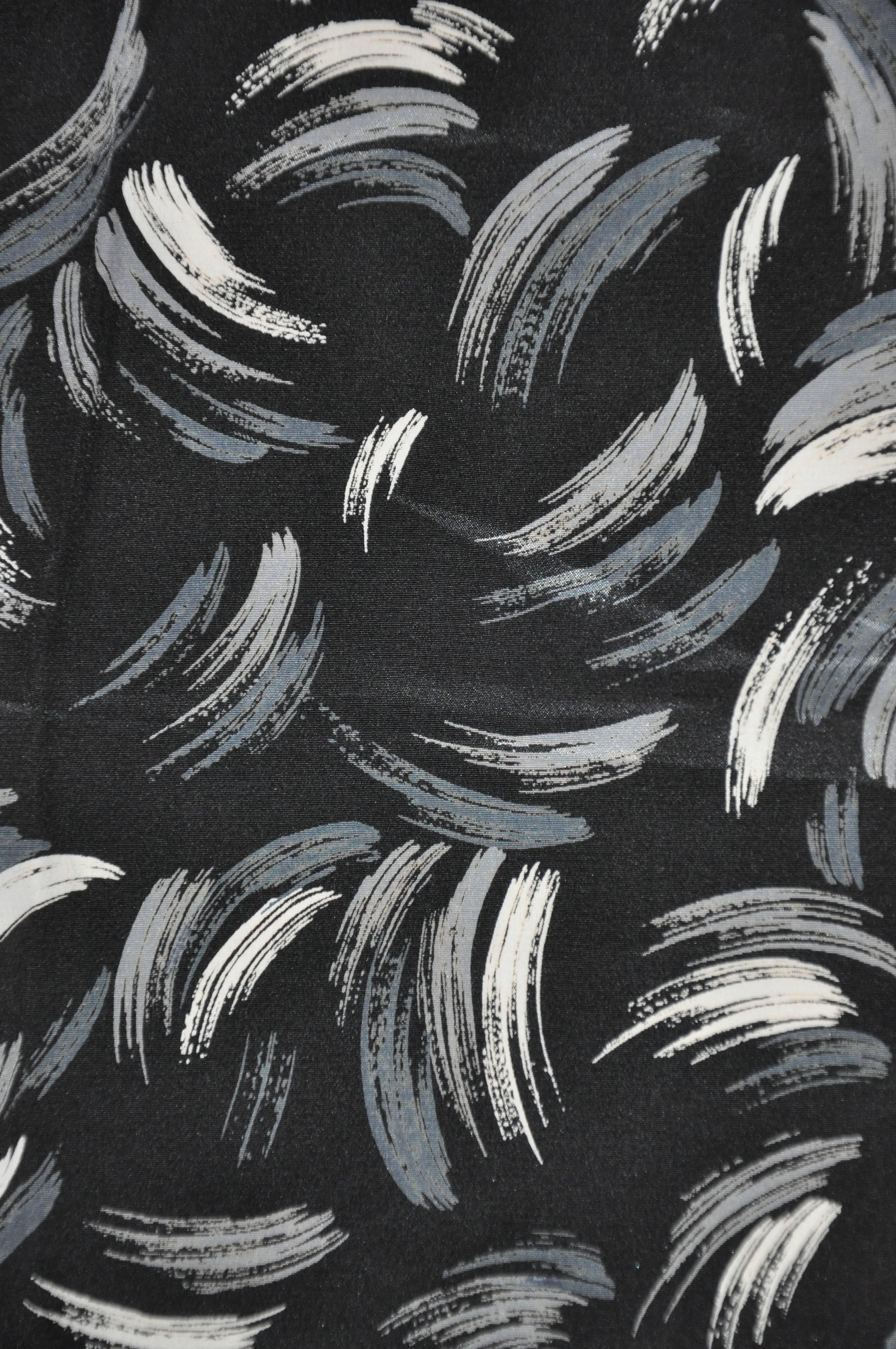 Black & white "brush strokes" men's silk handkerchief measures 12" x 12 1/2", finished with hand-rolled edges. Made in Italy.