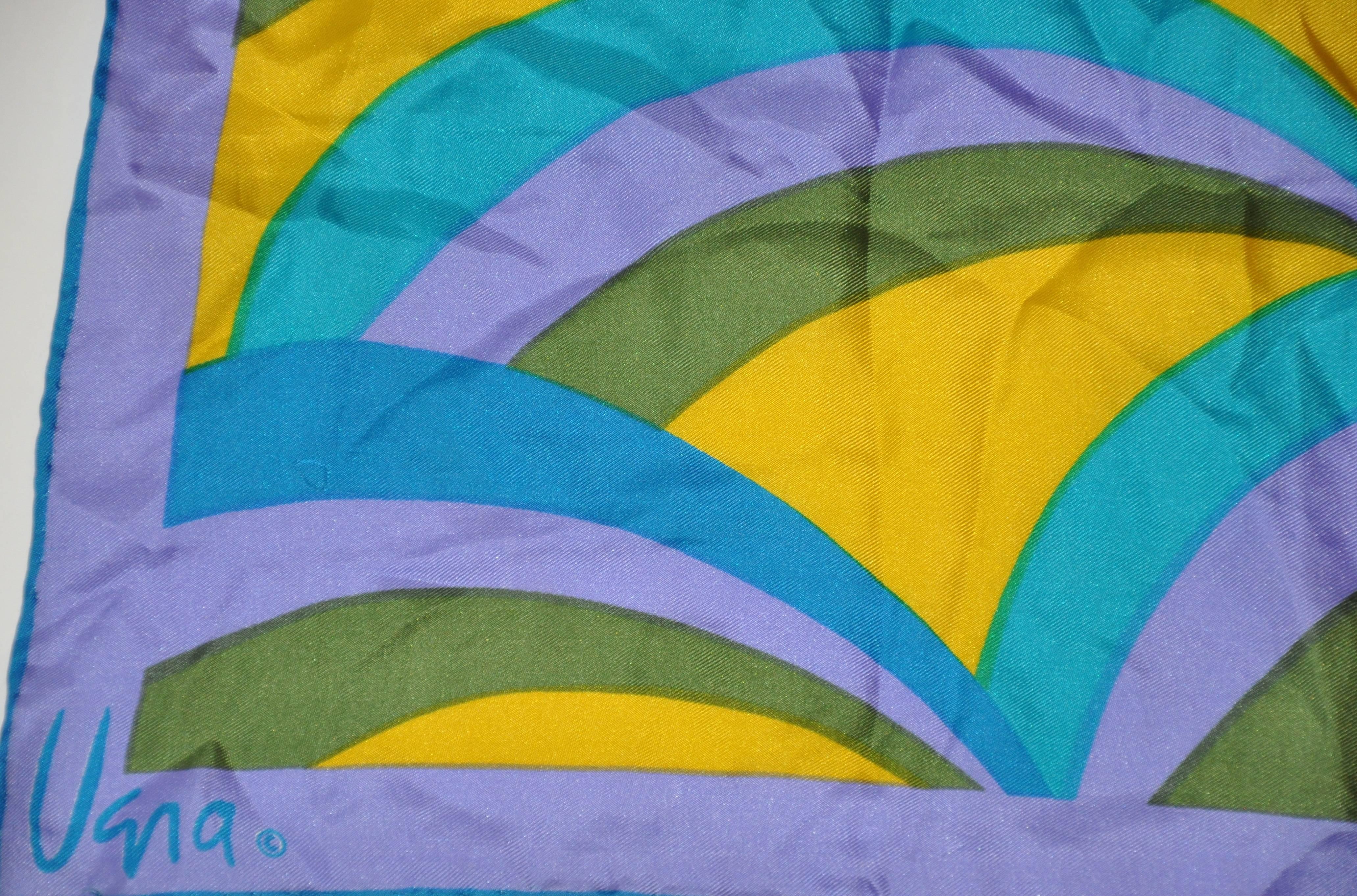 Vera Multi-Lavender, Olive, Yellow & Blue Silk Scarf In Good Condition For Sale In New York, NY
