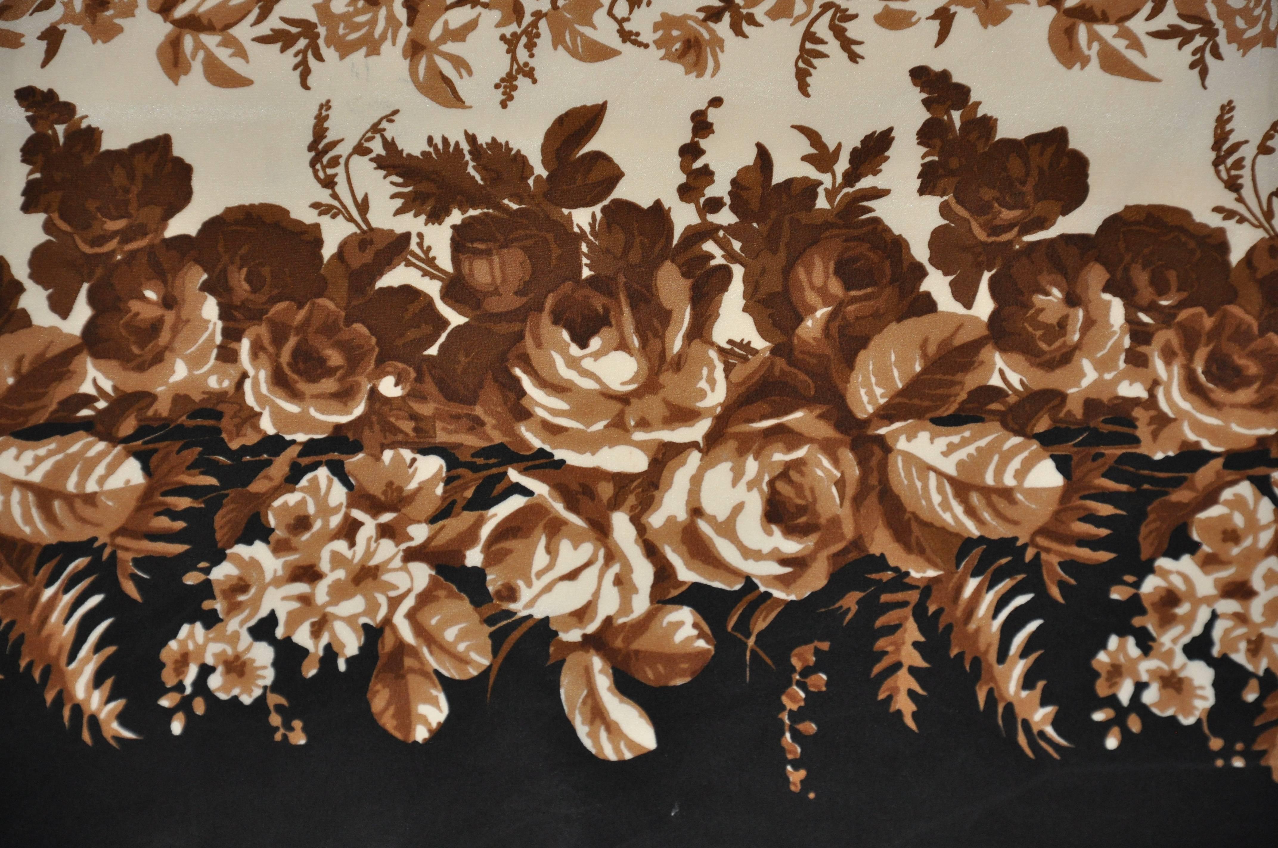 Women's or Men's Yves Saint Laurent Huge Polka Dot Center with Brown Floral Border Silk Scarf