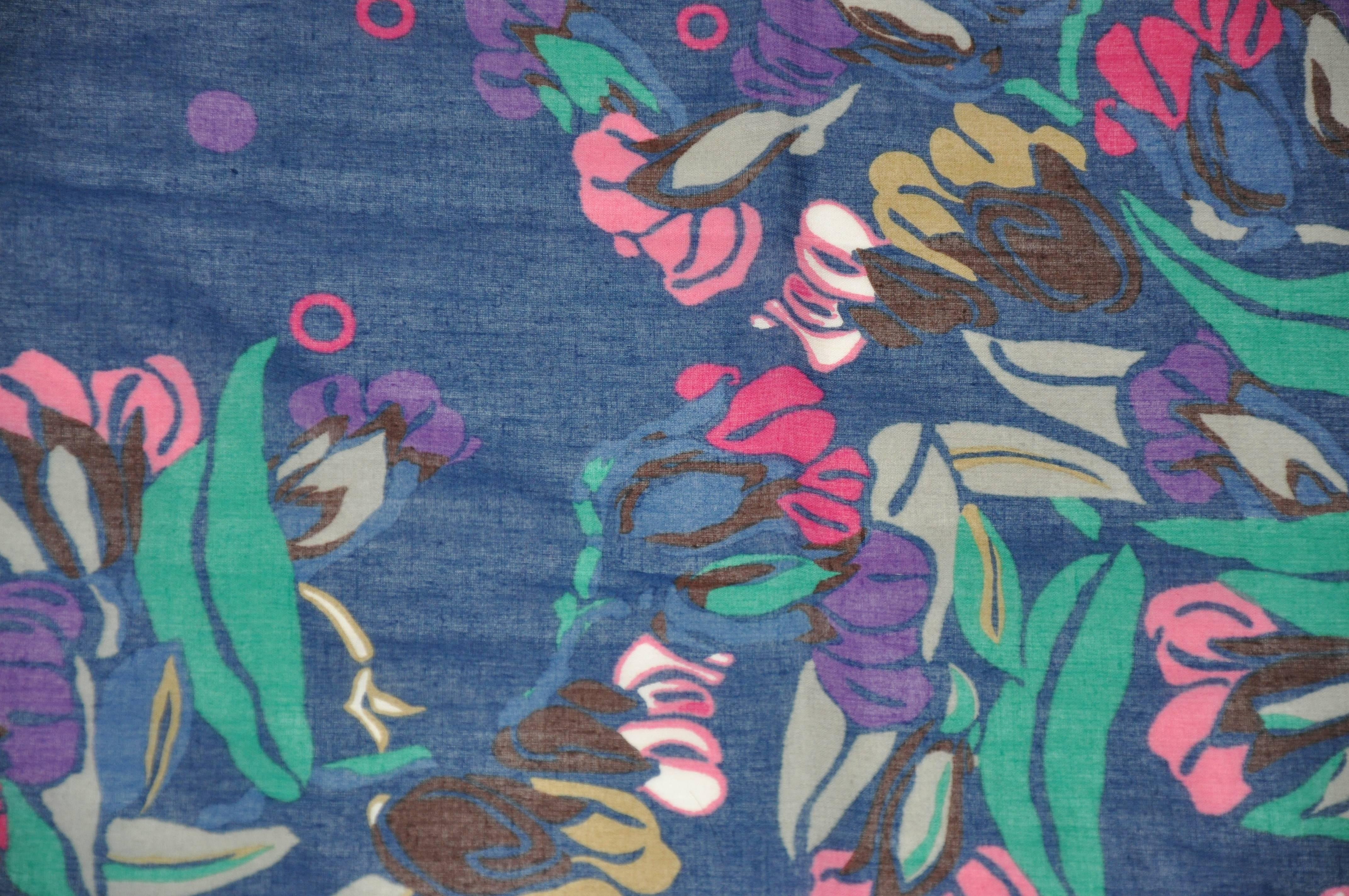 Gray Emanuel Ungaro Huge Cotton with Fringe Multi-Color Floral Scarf For Sale