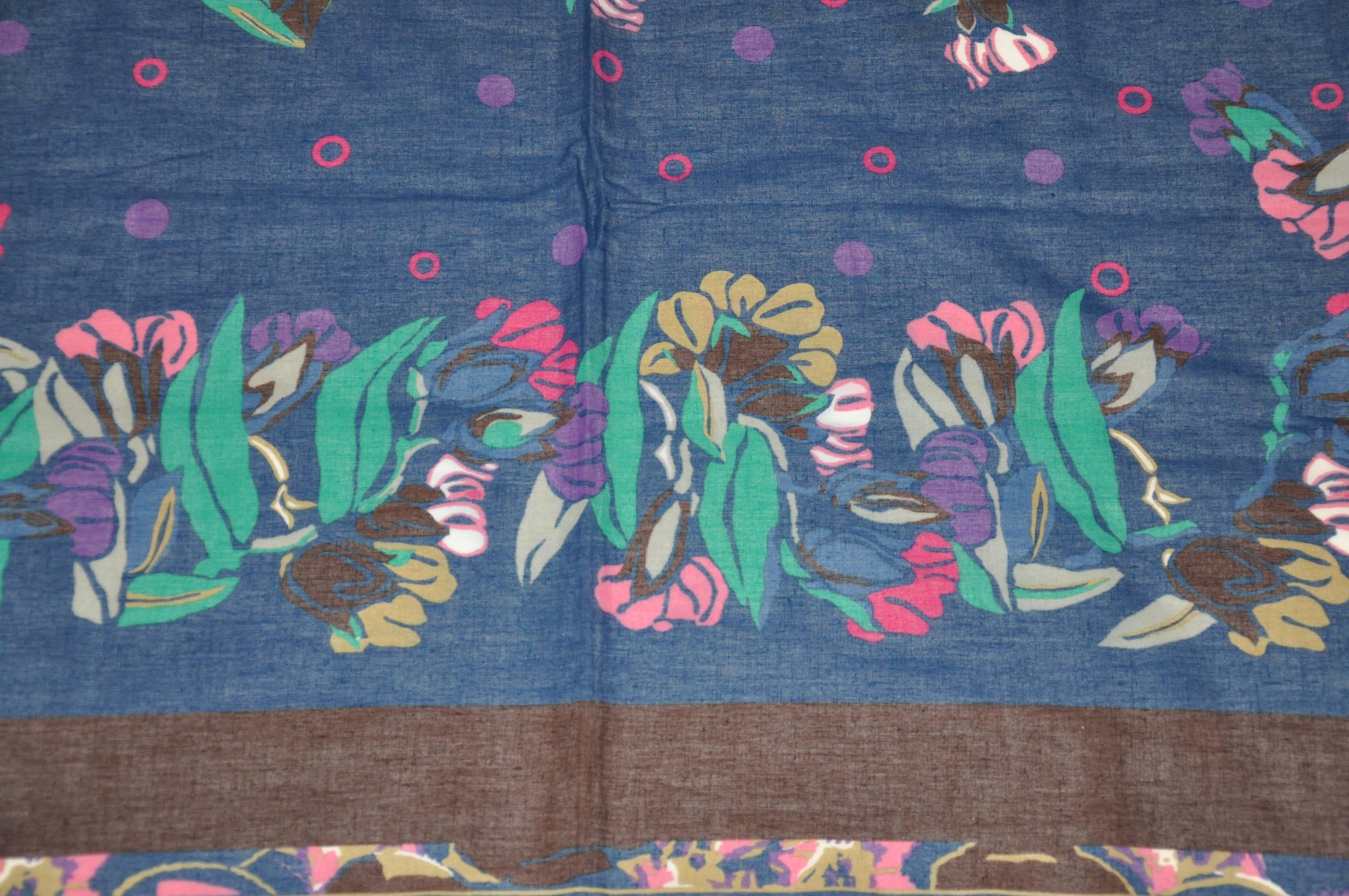 Emanuel Ungaro Huge Cotton with Fringe Multi-Color Floral Scarf In Good Condition For Sale In New York, NY