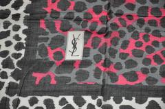 Yves Saint Laurent Huge Cotton Multi-Leopard with Gray Border Scarf