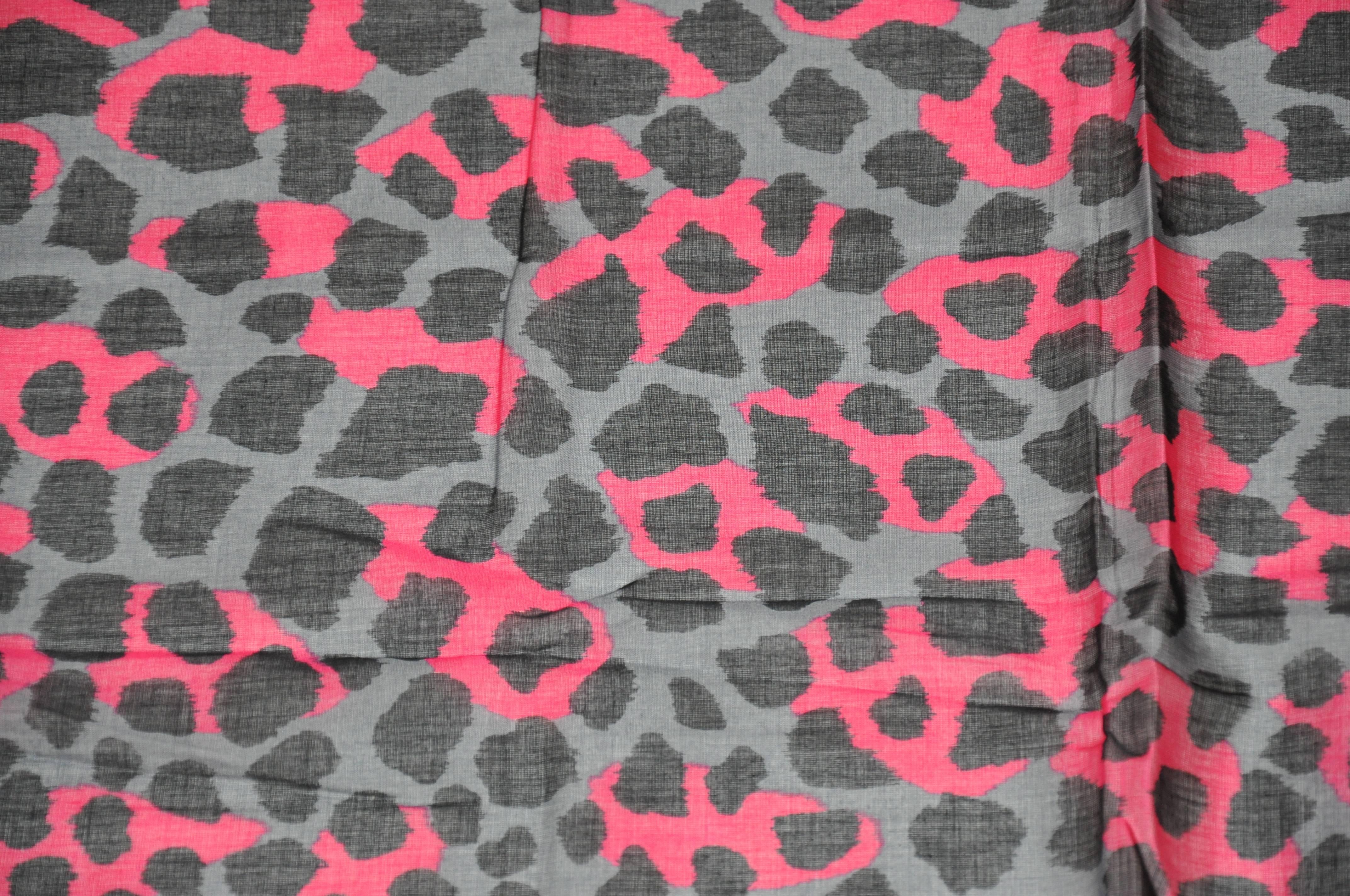 Yves Saint Laurent Huge Cotton Multi-Leopard with Gray Border Scarf In Good Condition For Sale In New York, NY