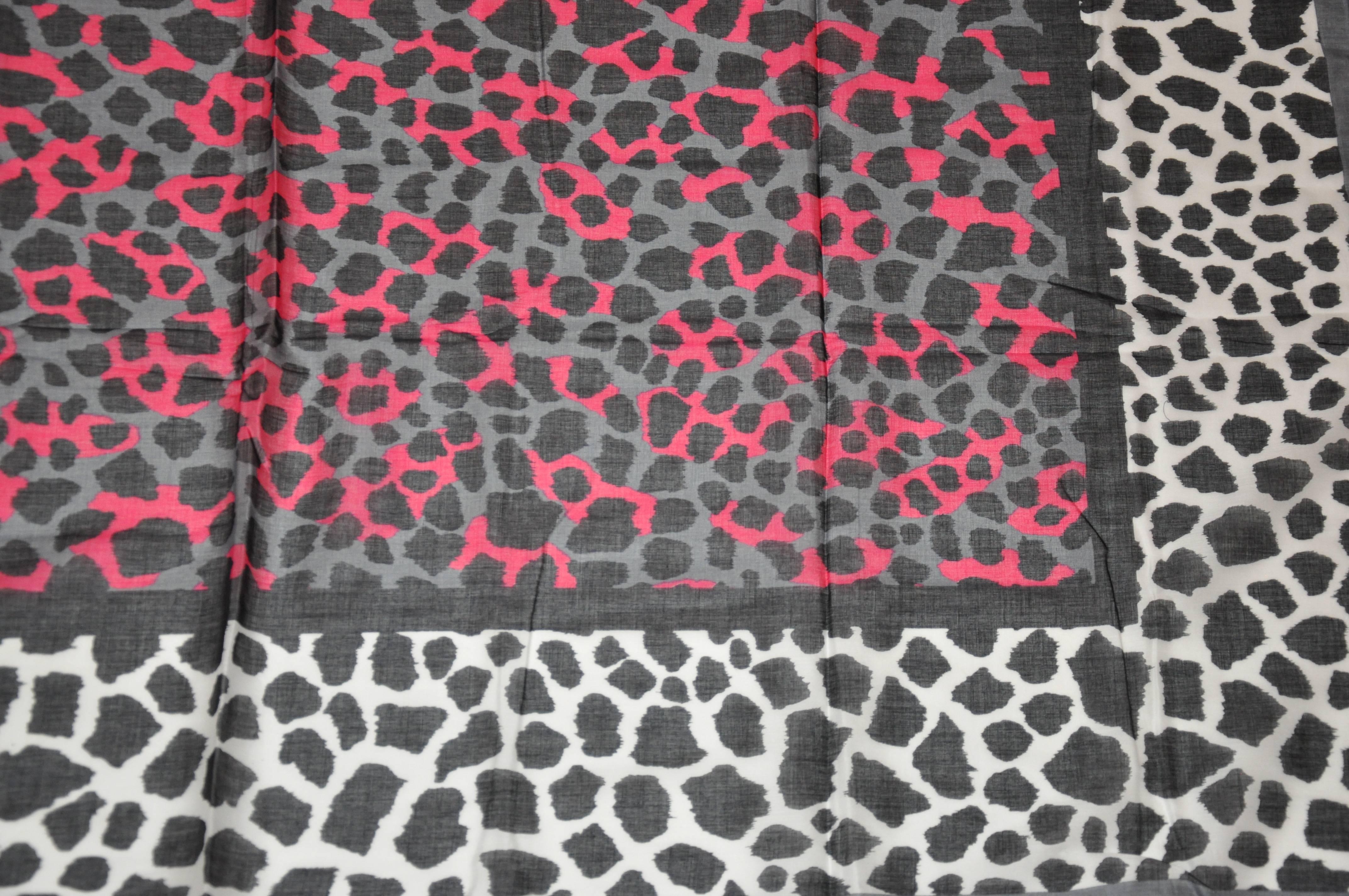 Women's or Men's Yves Saint Laurent Huge Cotton Multi-Leopard with Gray Border Scarf For Sale