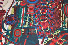 Huge Wool Challis Detailed Multi-Color "Modern Technology" Scarf