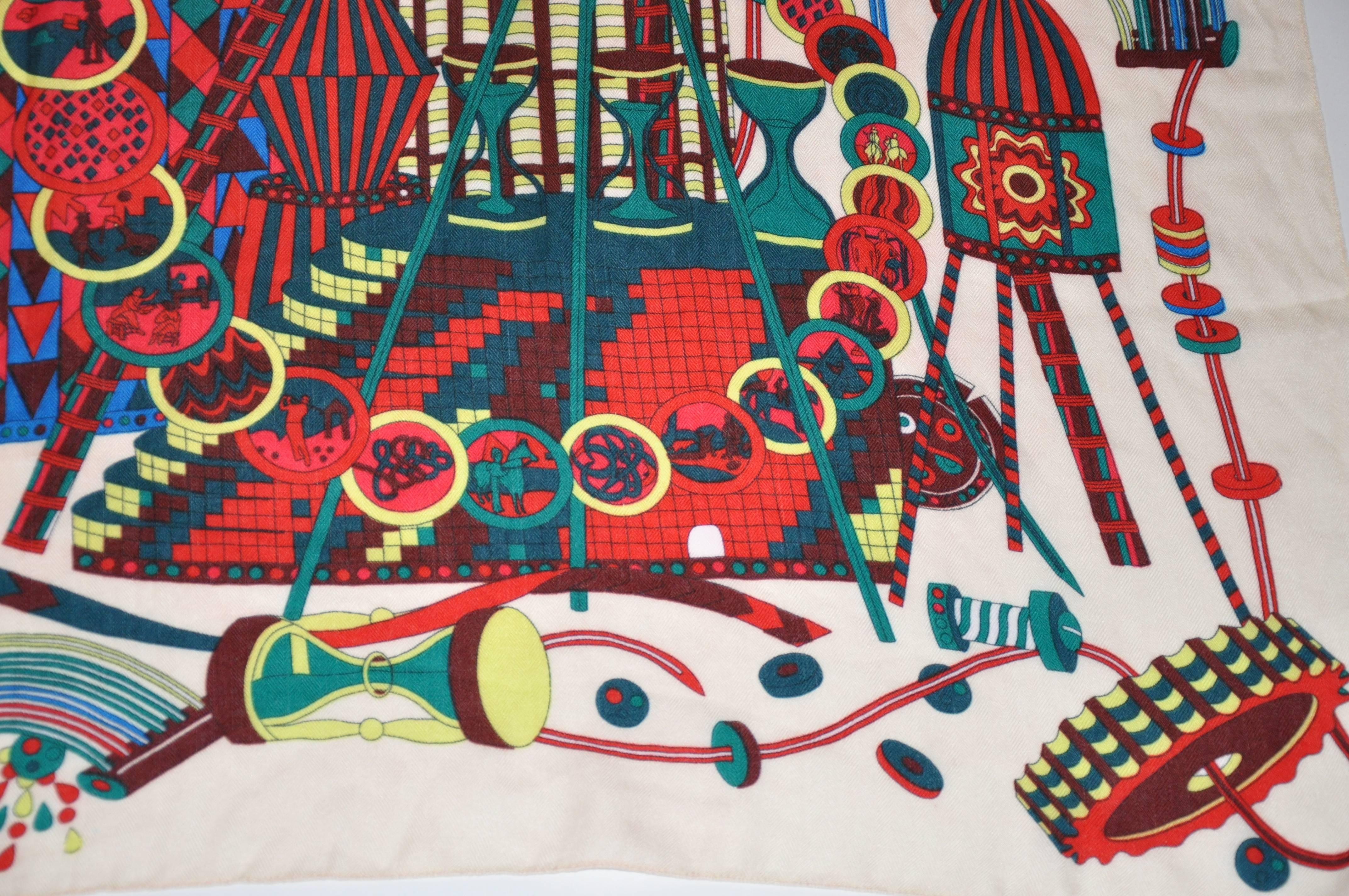 Écharpe « technologie moderne » multicolore en laine avec détails en challis Unisexe en vente