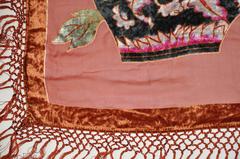 Large Silk Chiffon with Panels of Velvet Butterflies and Floral Fringed Scarf