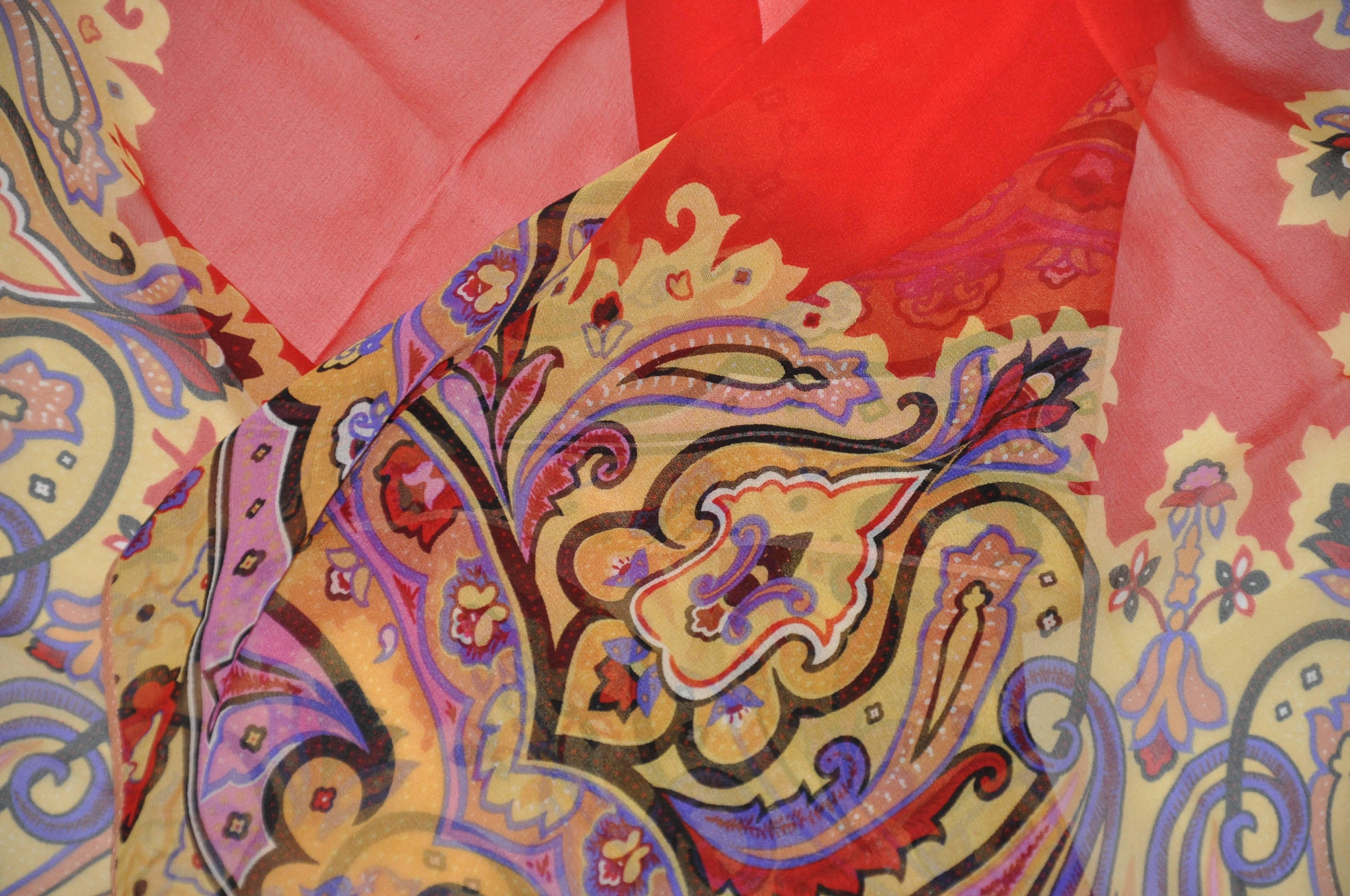 Marron ETRO Grande écharpe audacieuse en mousseline de soie à fleurs multicolores et à motifs de galons en vente