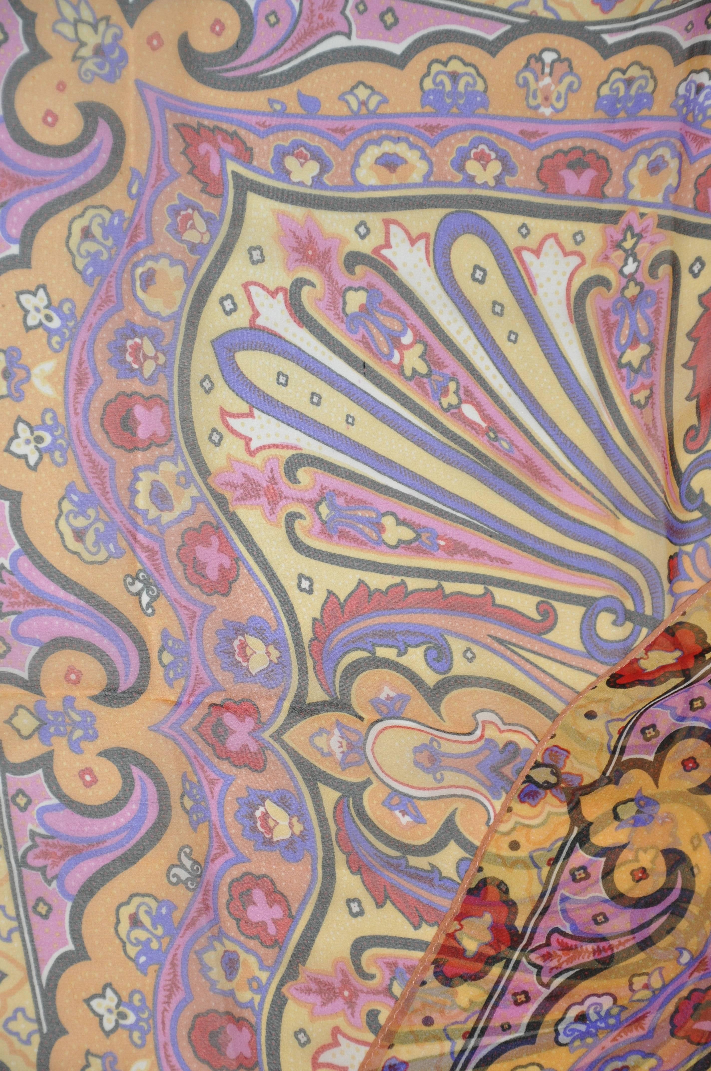 ETRO Large Bold Detailed Multi-Color Floral & Palsey Silk Chiffon Scarf In New Condition For Sale In New York, NY