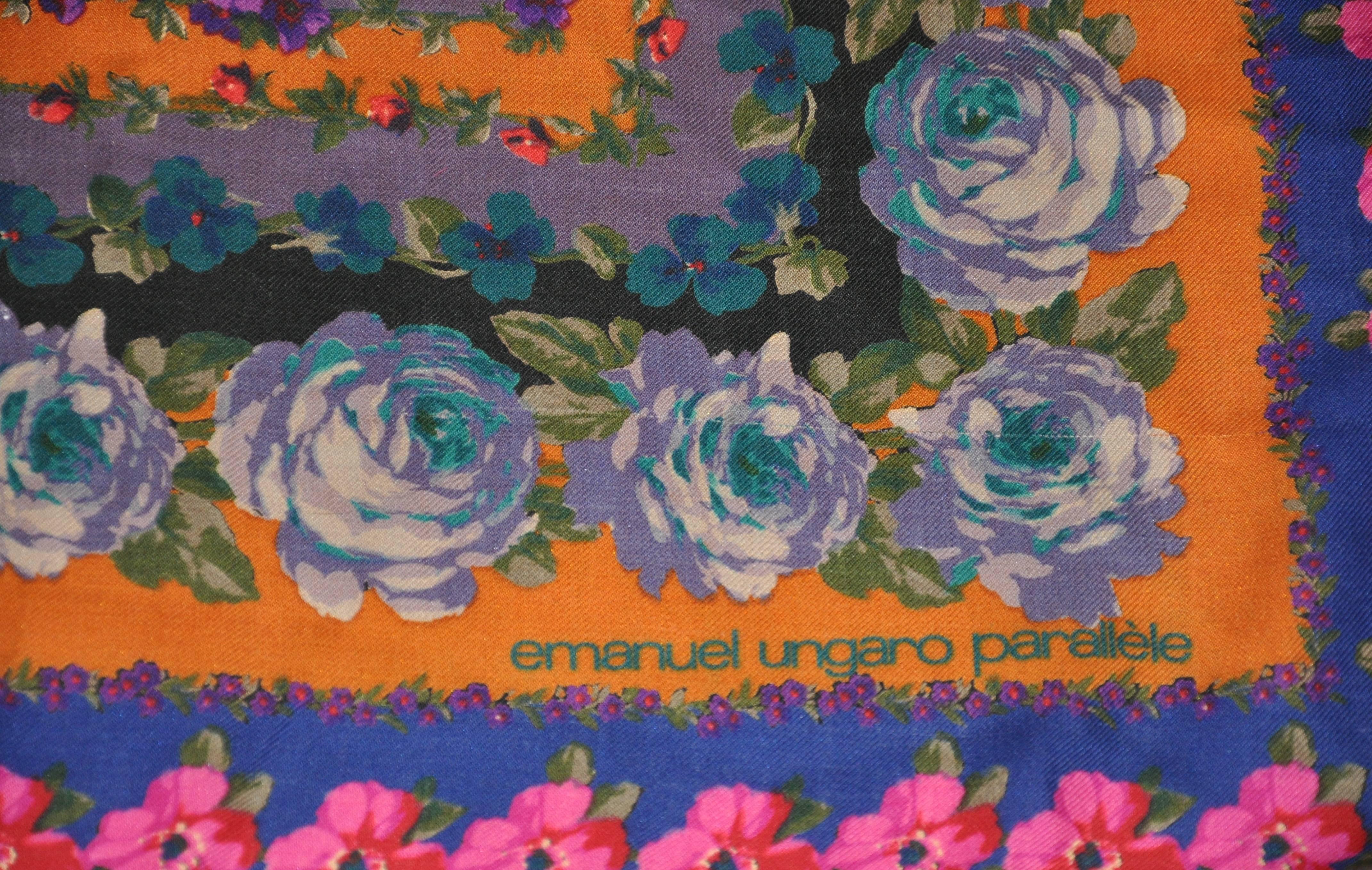 Emanuel Ungaro wonderfully elegant and timeless huge multi-color multi-floral wool challis measures 50